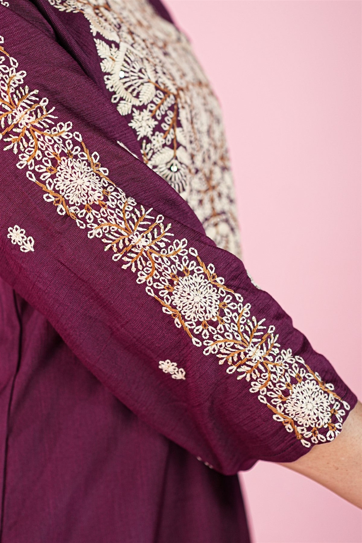 Chanderi Embroidered Wine Kurti Set