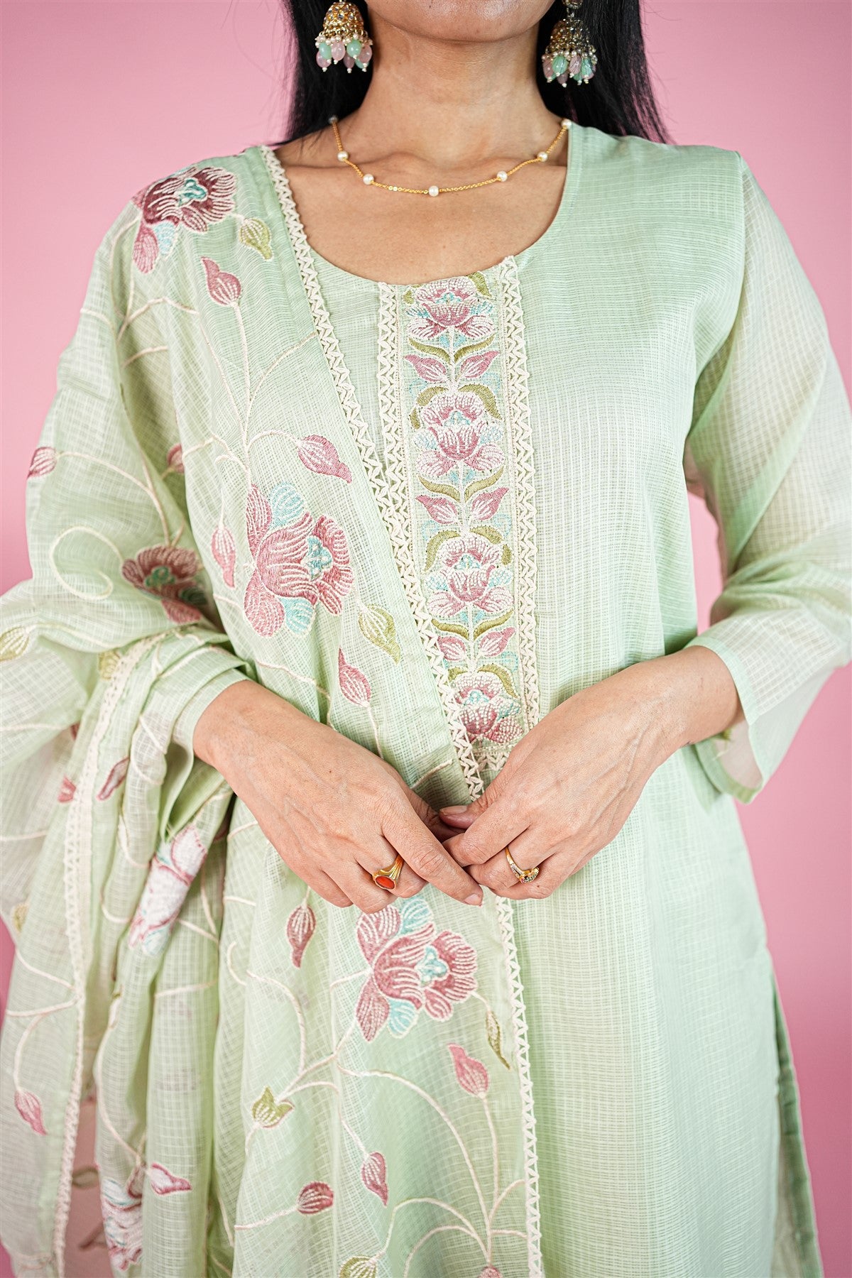 Kota Solid Light Green Kurti Set With Dupatta