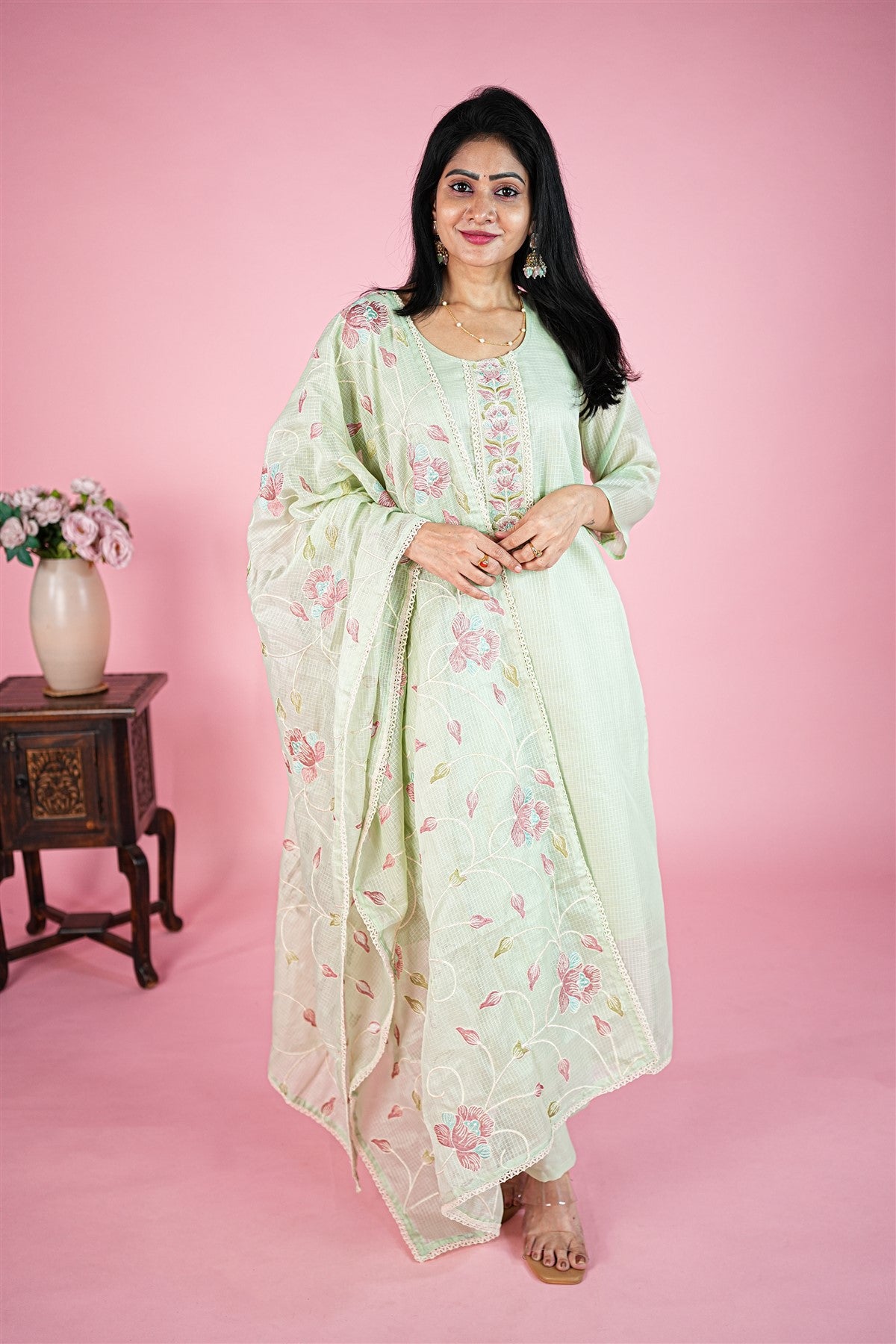 Kota Solid Light Green Kurti Set With Dupatta