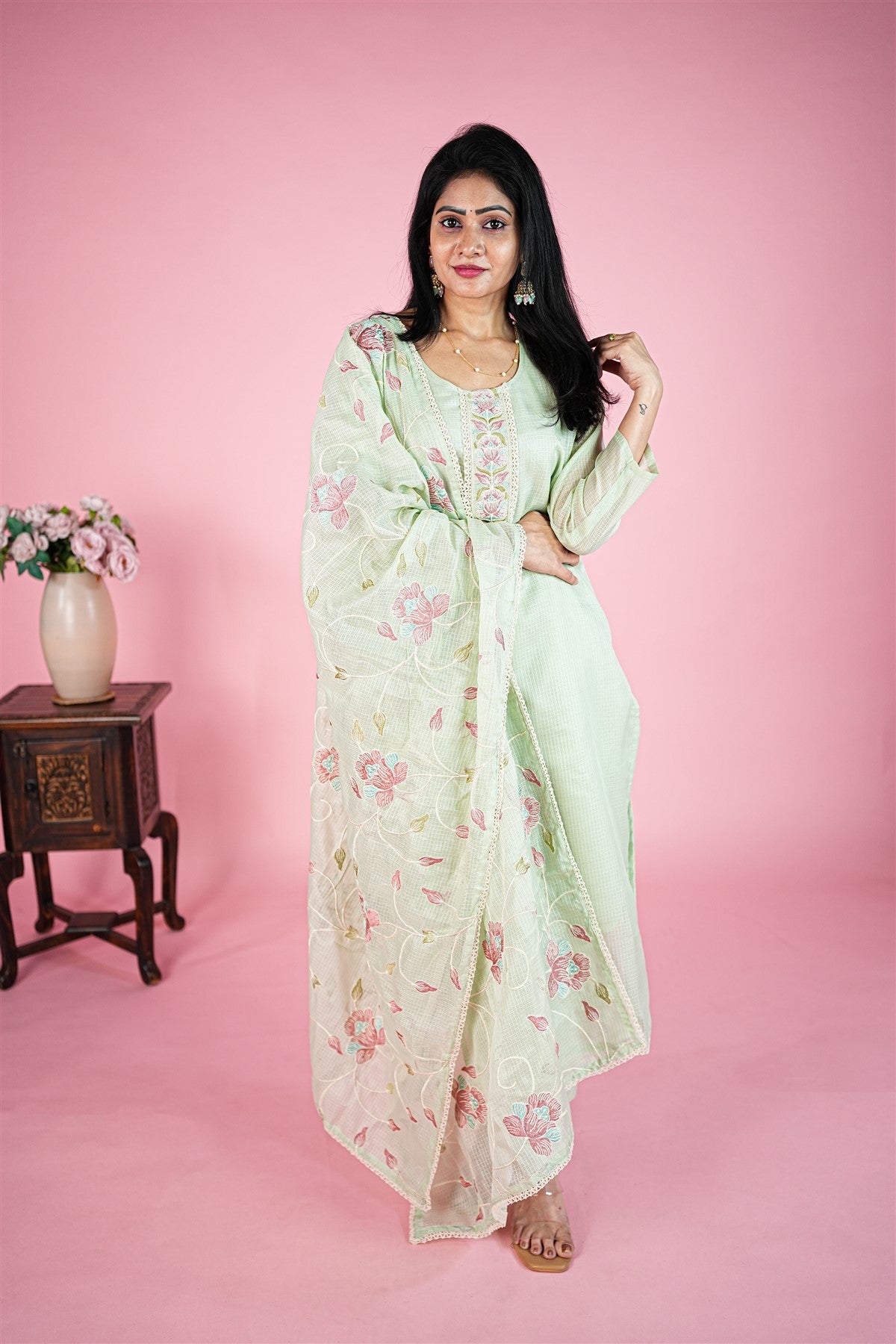 Kota Solid Light Green Kurti Set With Dupatta