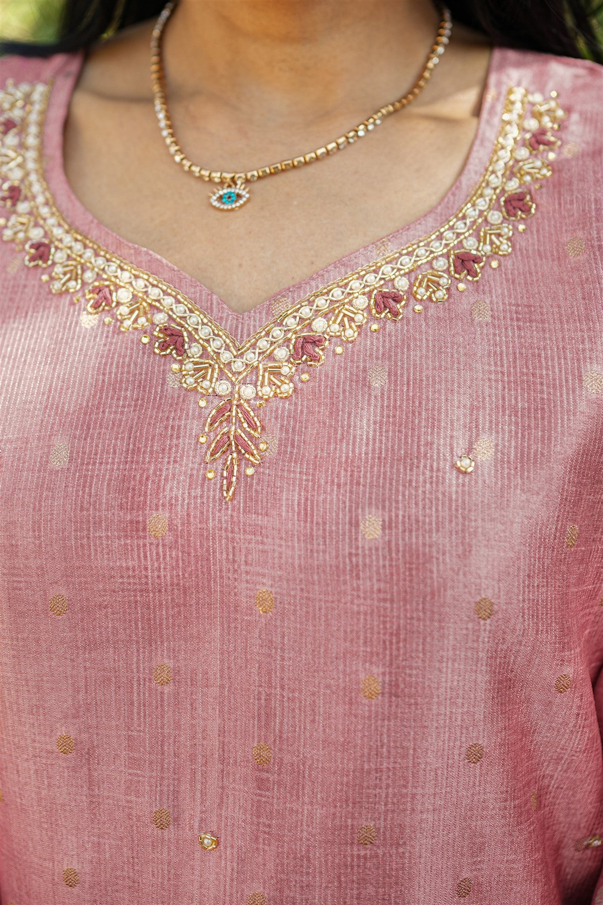 Chanderi Solid Dusty Rose Kurti Set With Dupatta