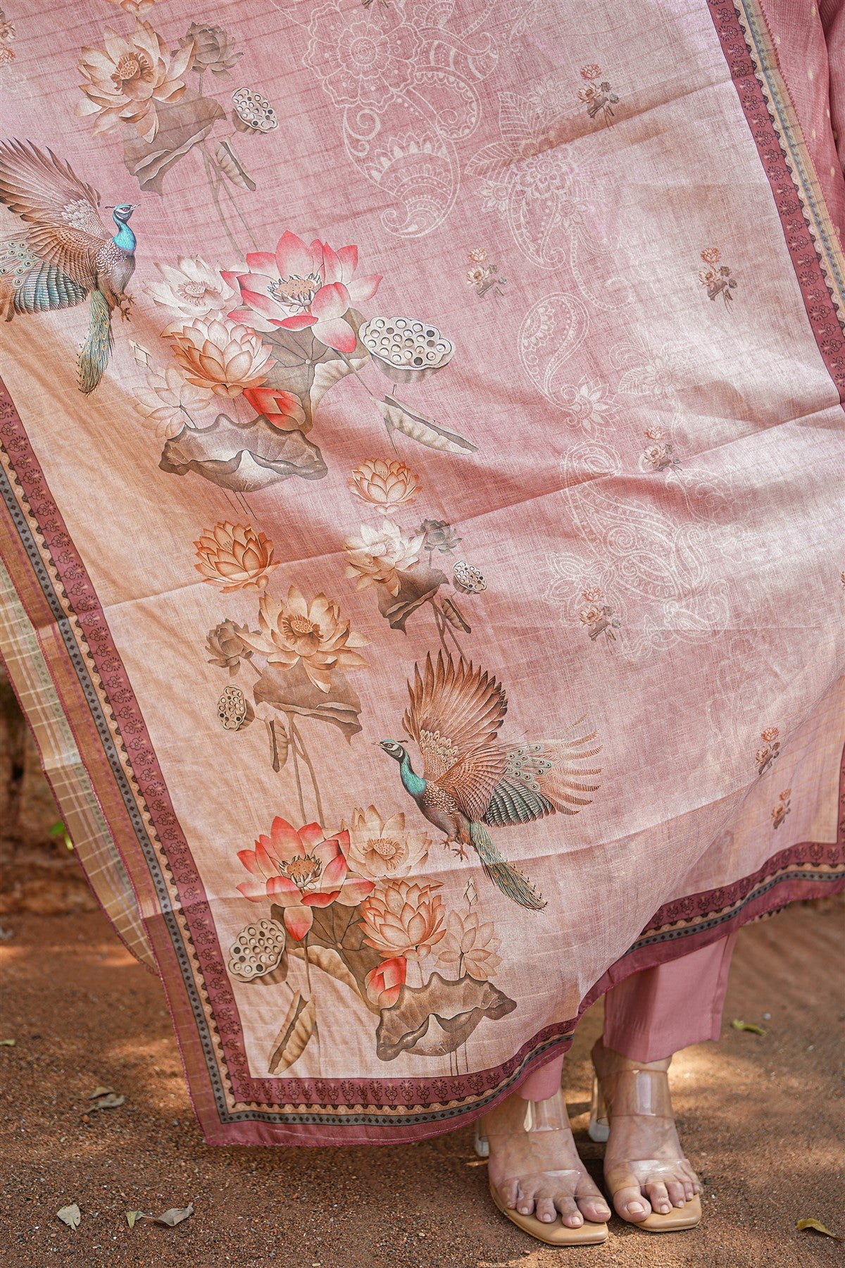 Chanderi Solid Dusty Rose Kurti Set With Dupatta