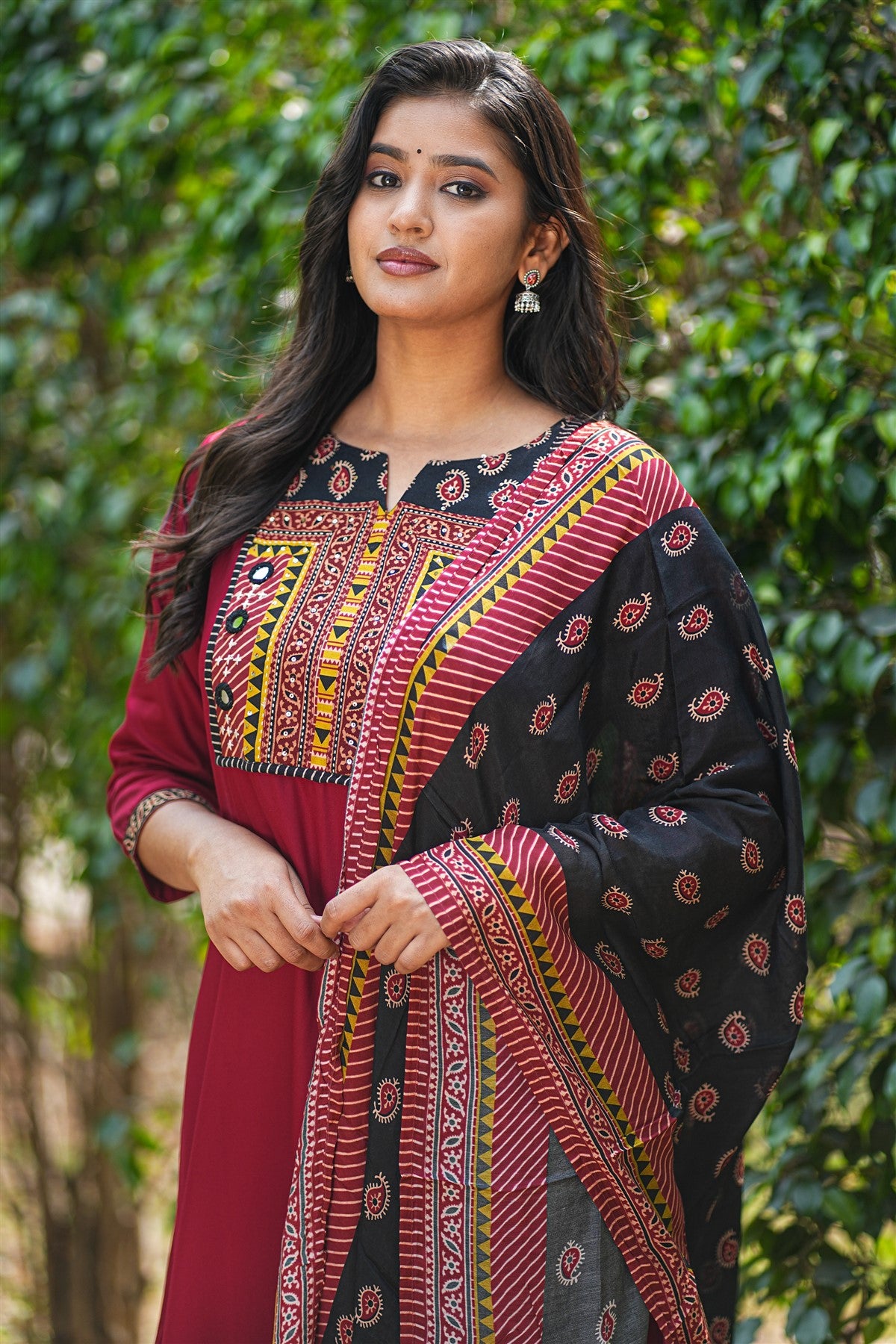 Matka Silk Solid Maroon Kurti Set With Dupatta