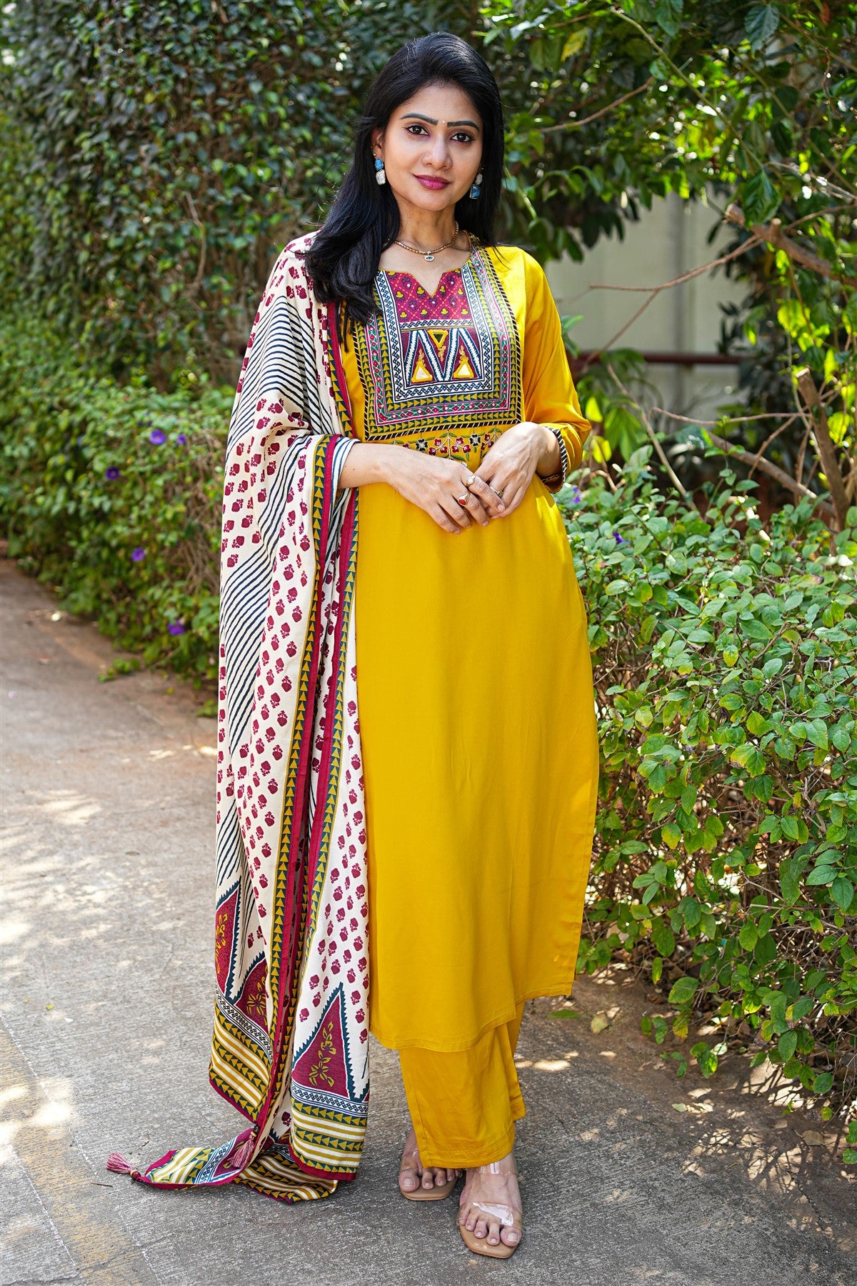 Matka Silk Solid Mustard Yellow Kurti Set With Dupatta