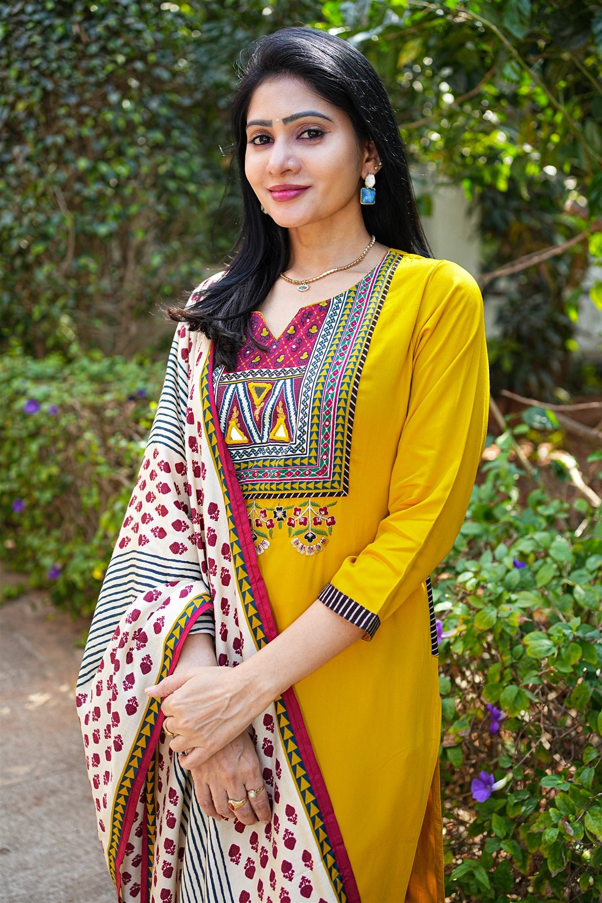 Matka Silk Solid Mustard Yellow Kurti Set With Dupatta