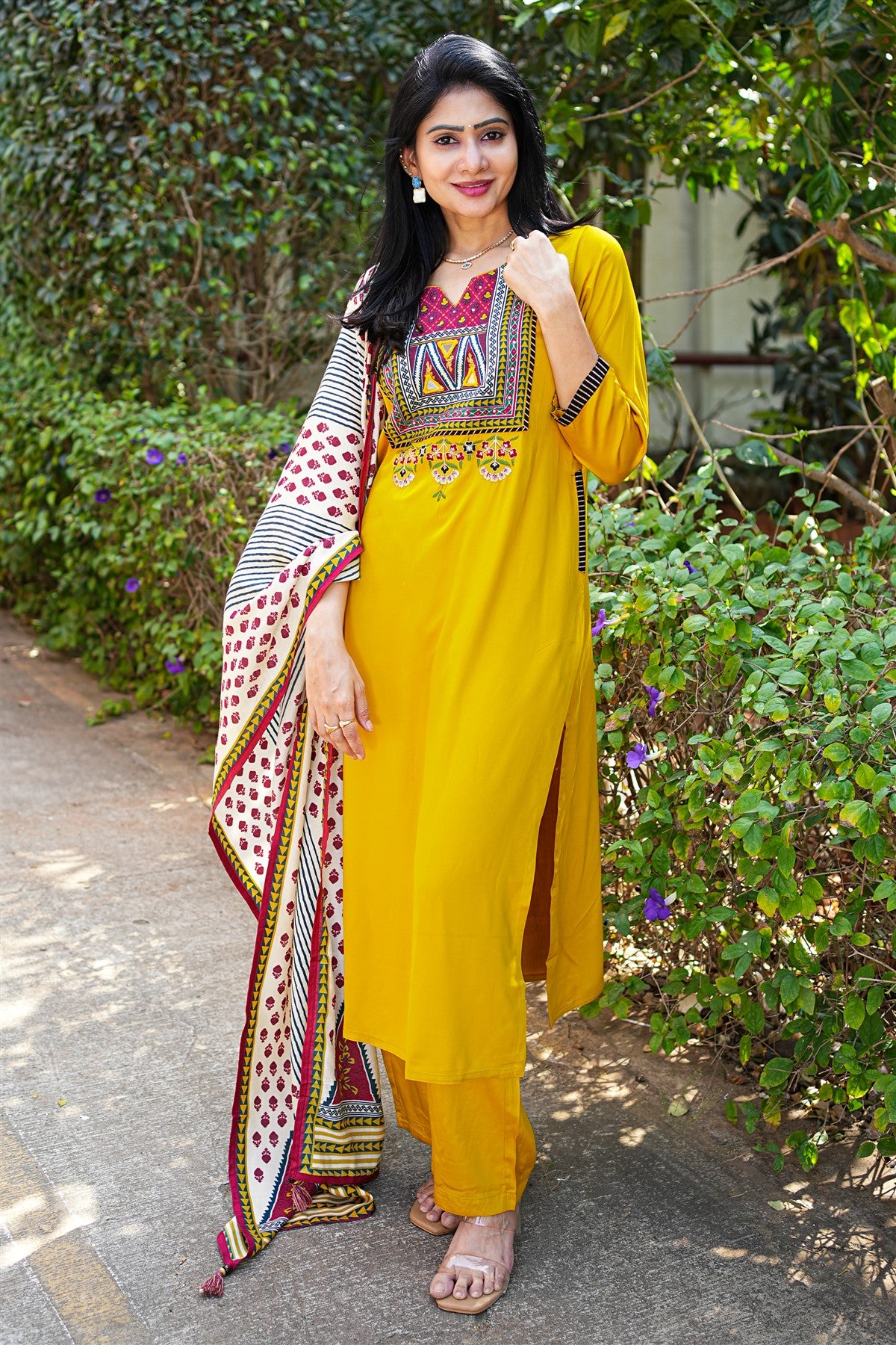 Matka Silk Solid Mustard Yellow Kurti Set With Dupatta