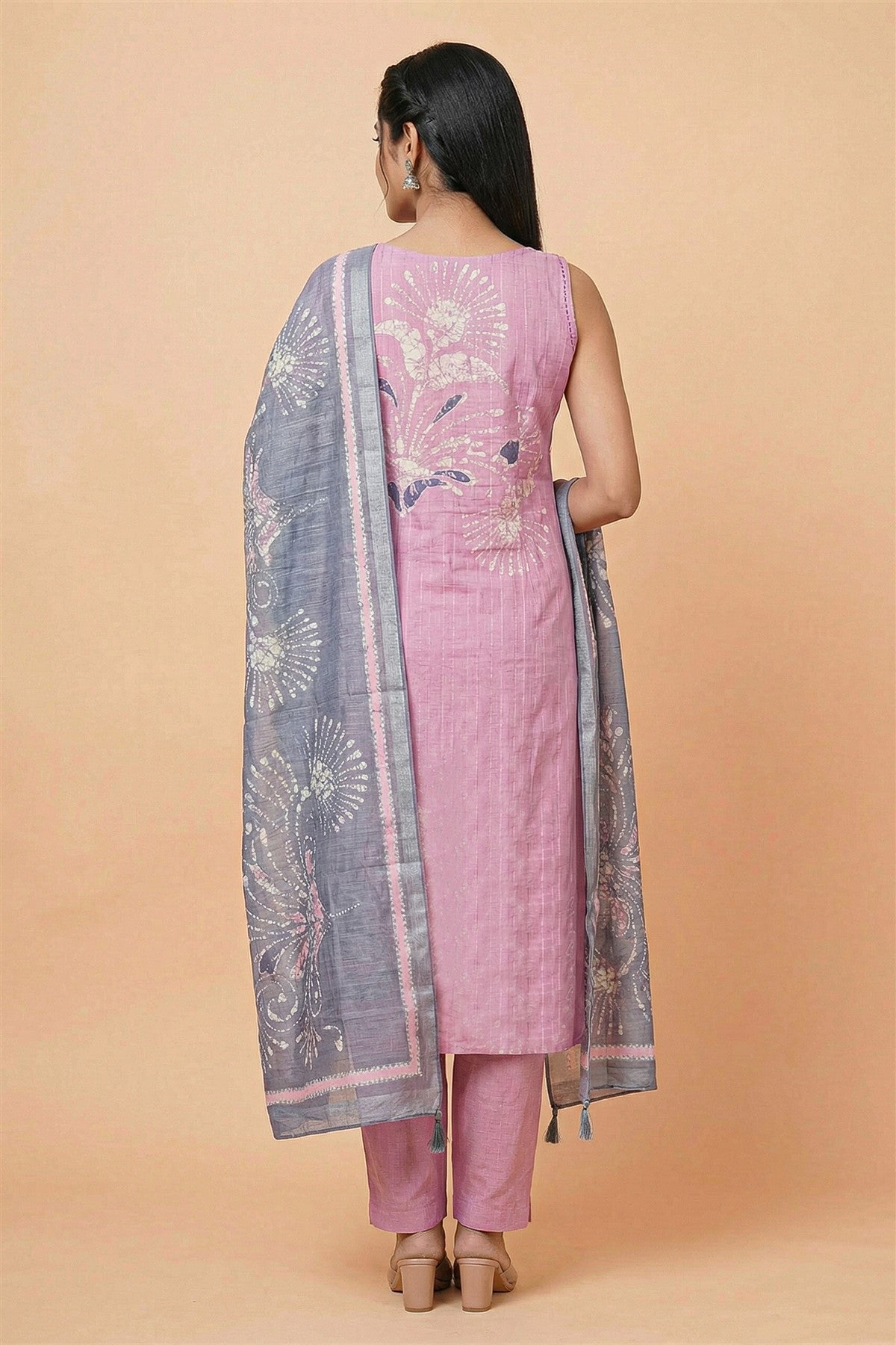 Mul Chanderi Solid Pink Kurti Set With Dupatta