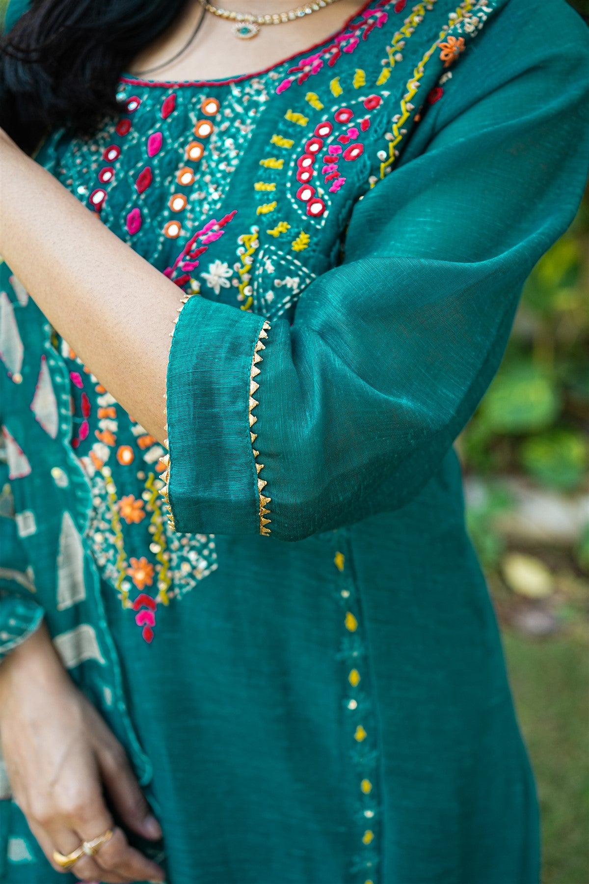 Linen Solid Teal Green Kurti Set With Dupatta