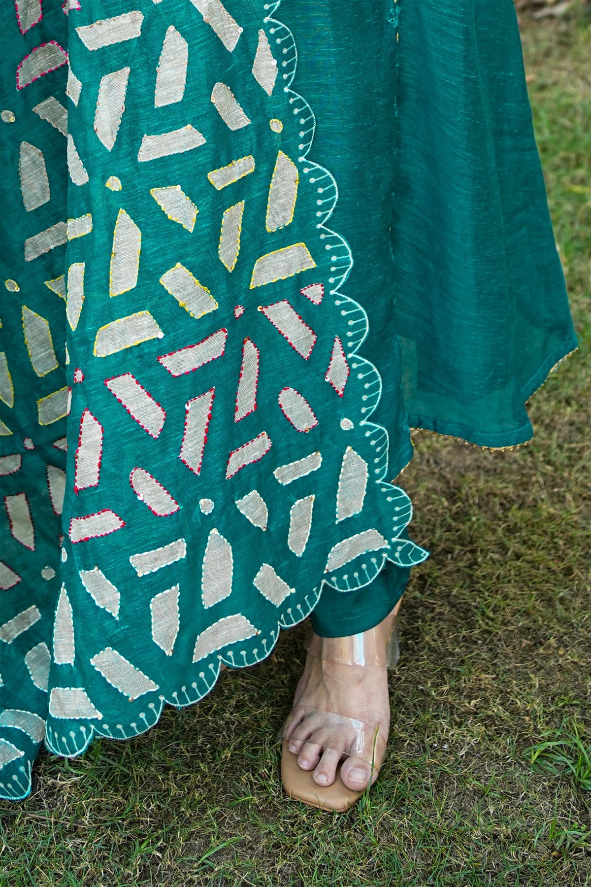 Linen Solid Teal Green Kurti Set With Dupatta