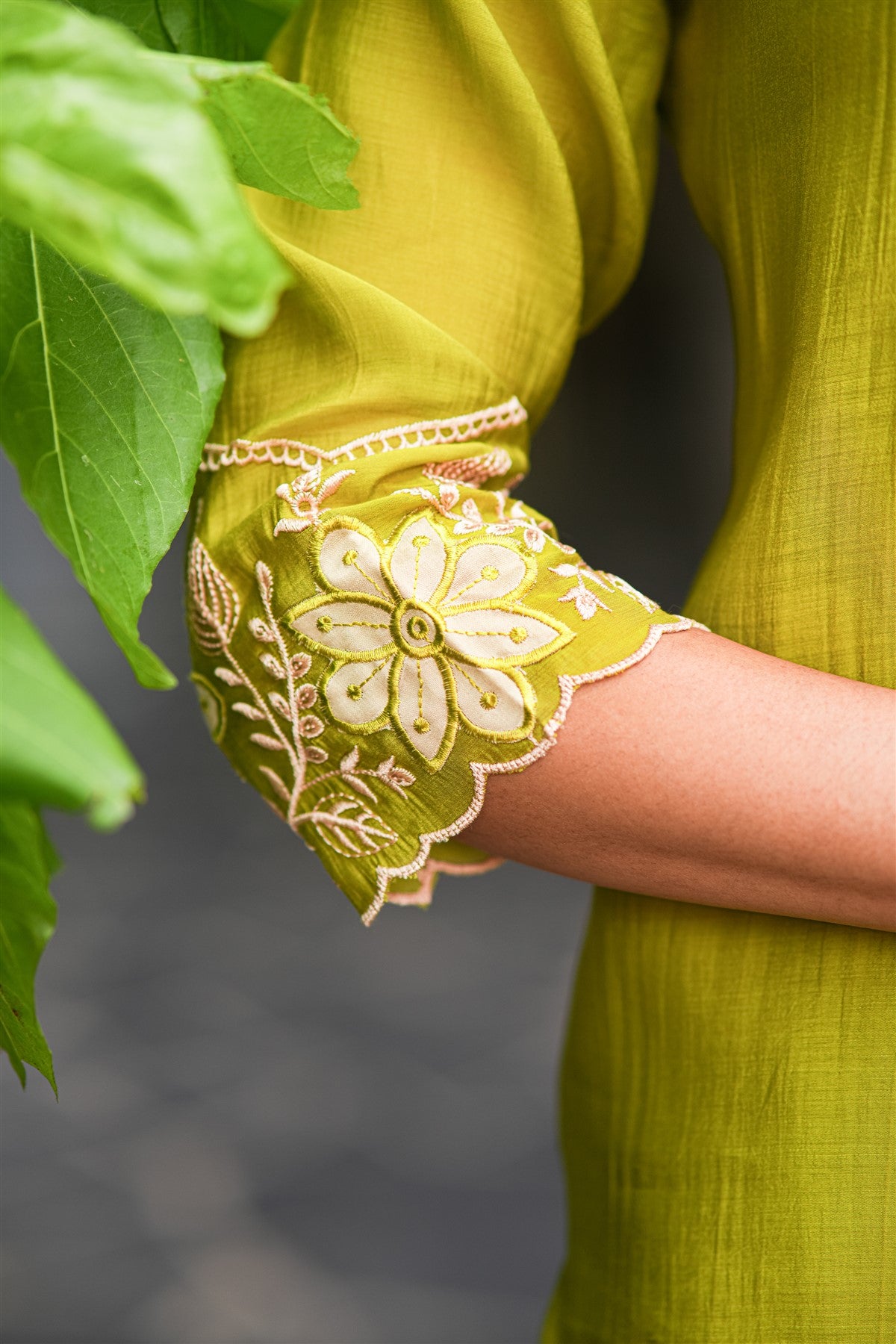 Silk Embroidered Lime Green Kurti Set With Dupatta
