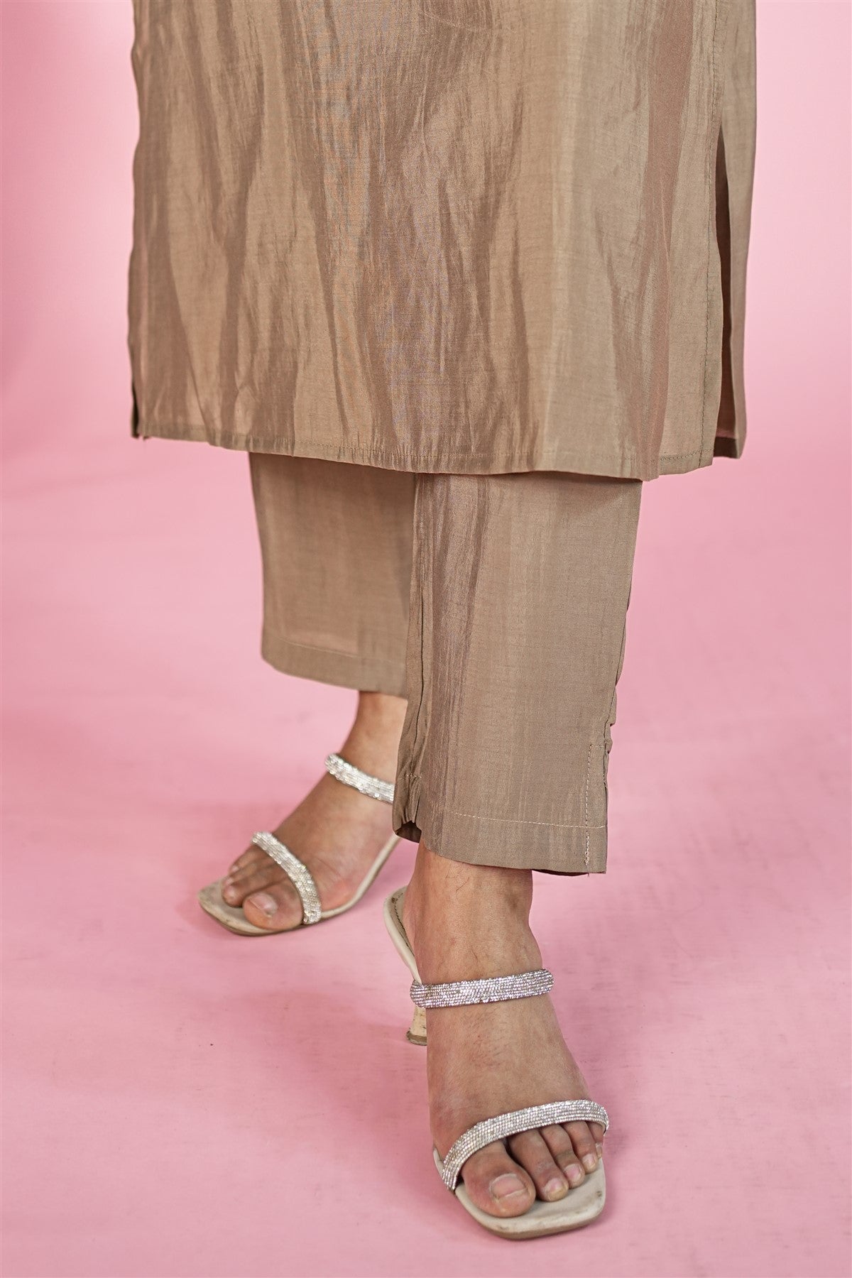 Silk Solid Beige Kurti Set