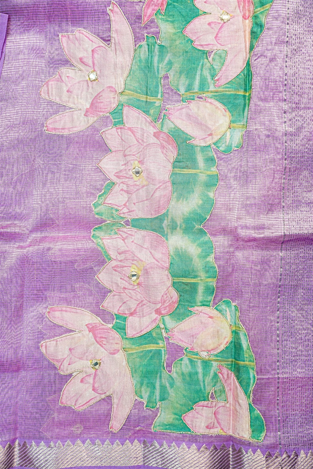 Chanderi Blue Lotus Painted Dress Material