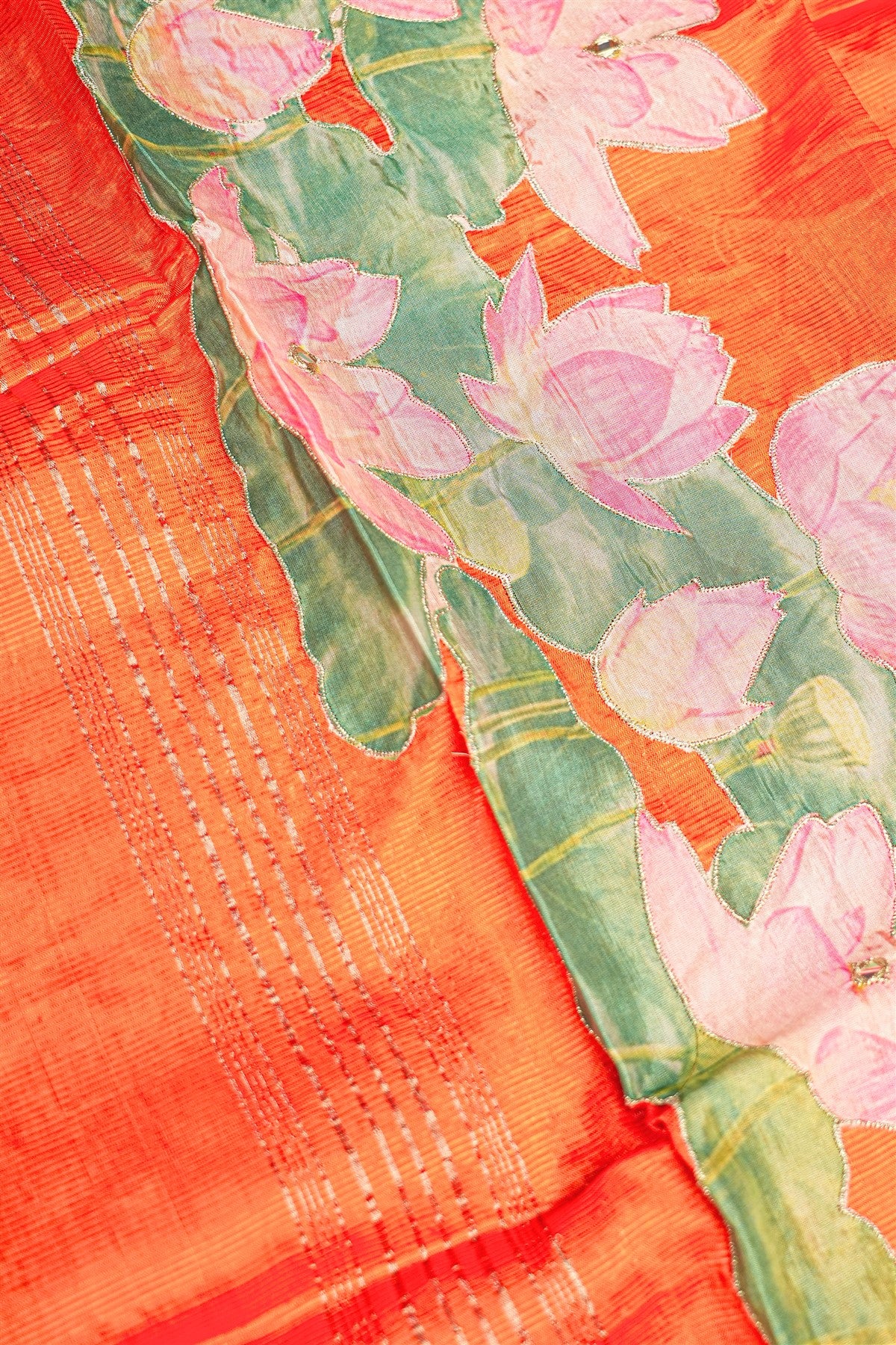 Chanderi Grey Lotus Painted  Dress Material