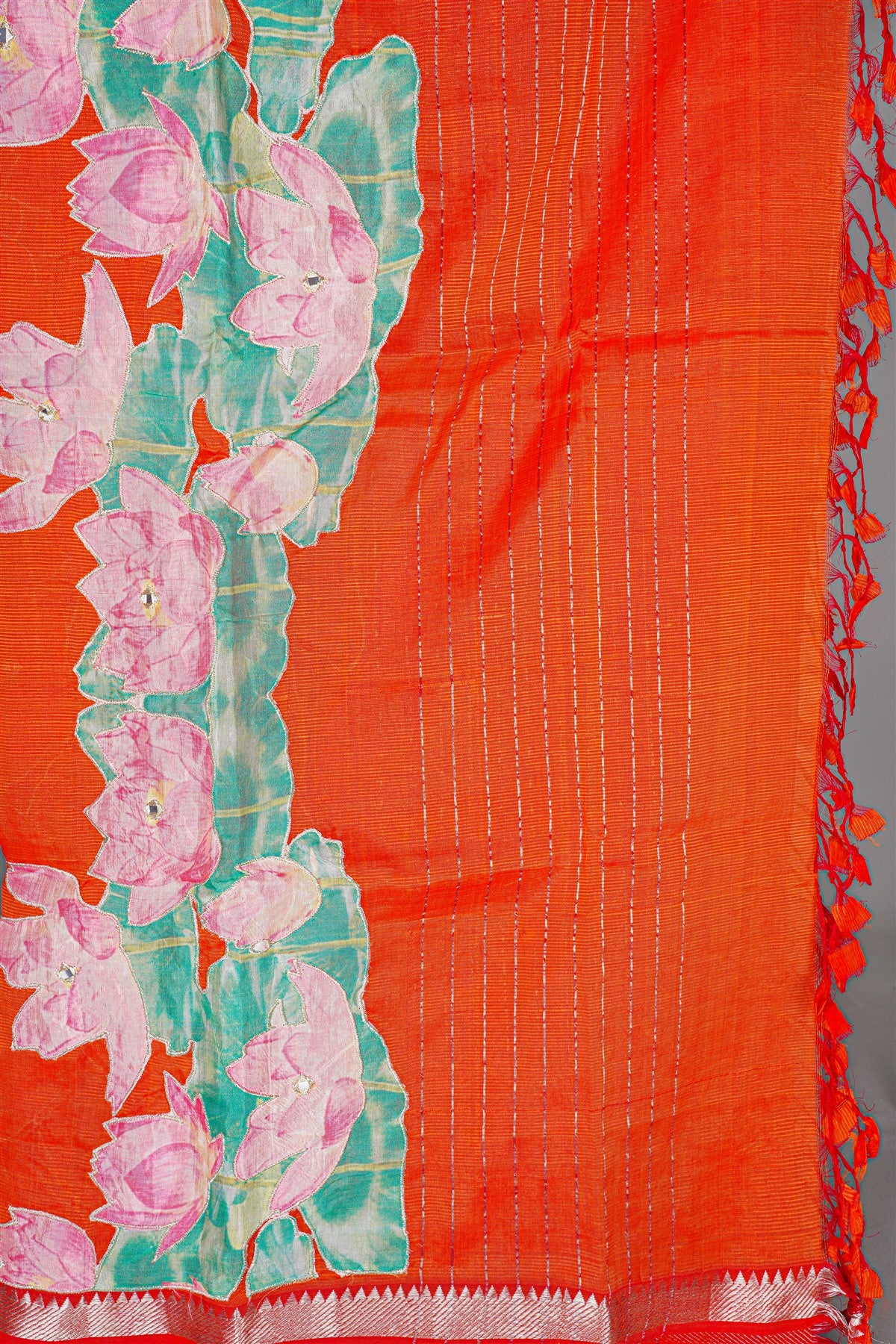 Chanderi Blue Lotus Painted Dress Material