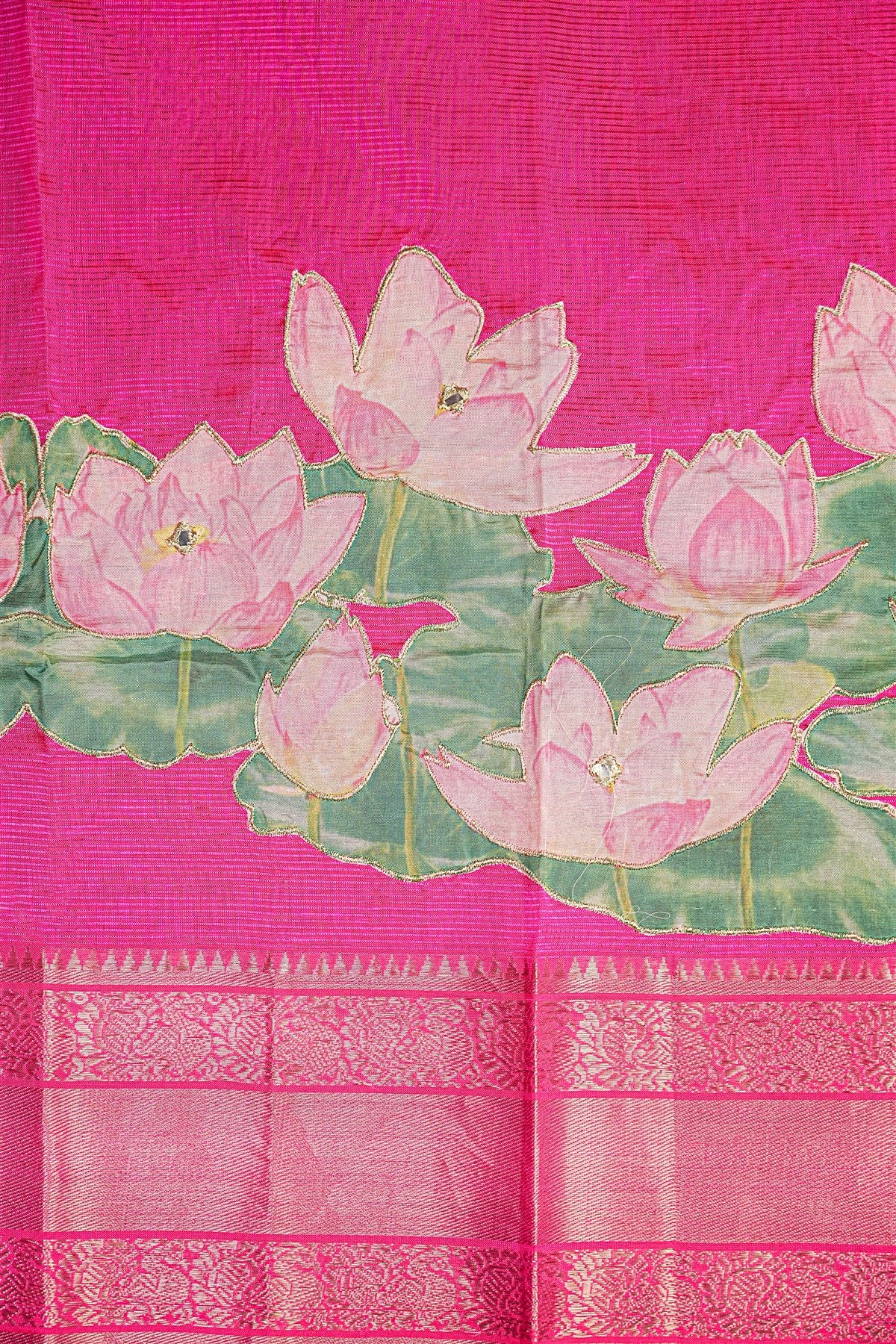 Chanderi Patch Work Pink Dress Material