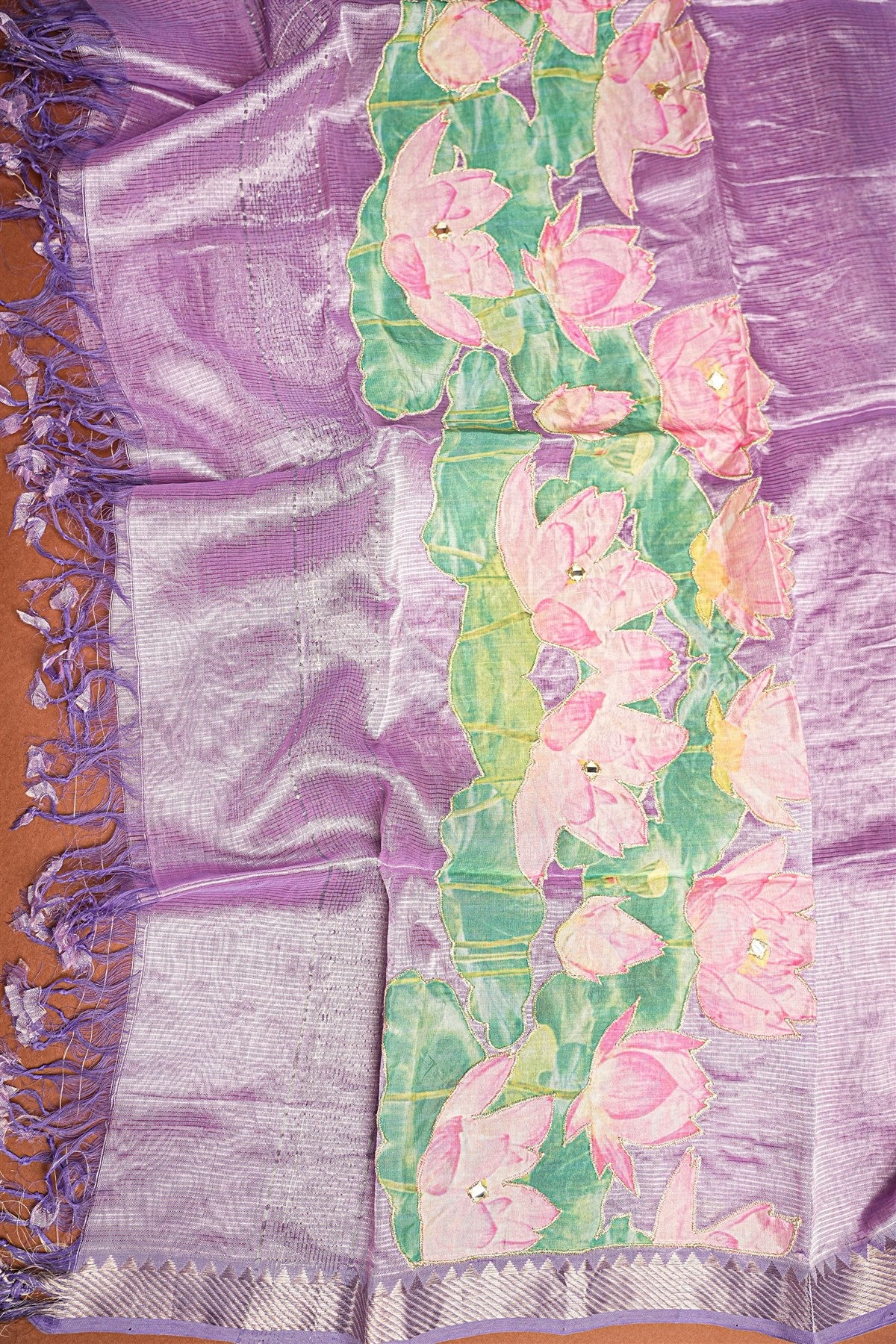 Chanderi Blue Lotus Painted Dress Material