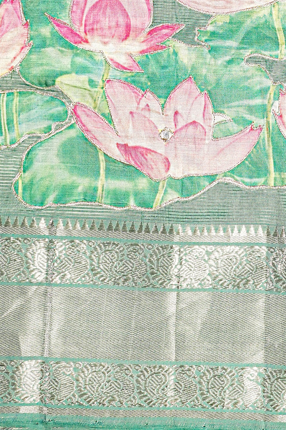 Chanderi Patch Work Sea Green Dress Material