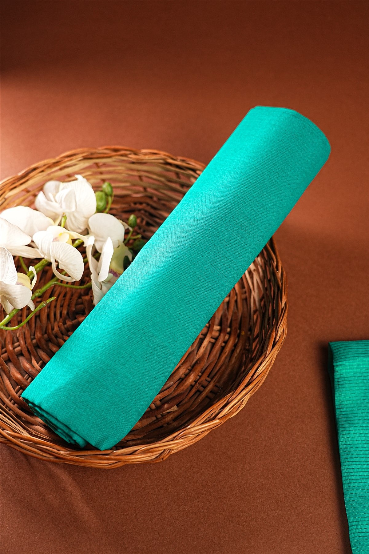 Chanderi Sea Green Lotus Painted Dress Material