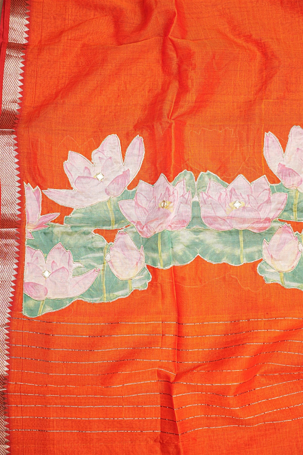 Chanderi Sea Green Lotus Painted Dress Material