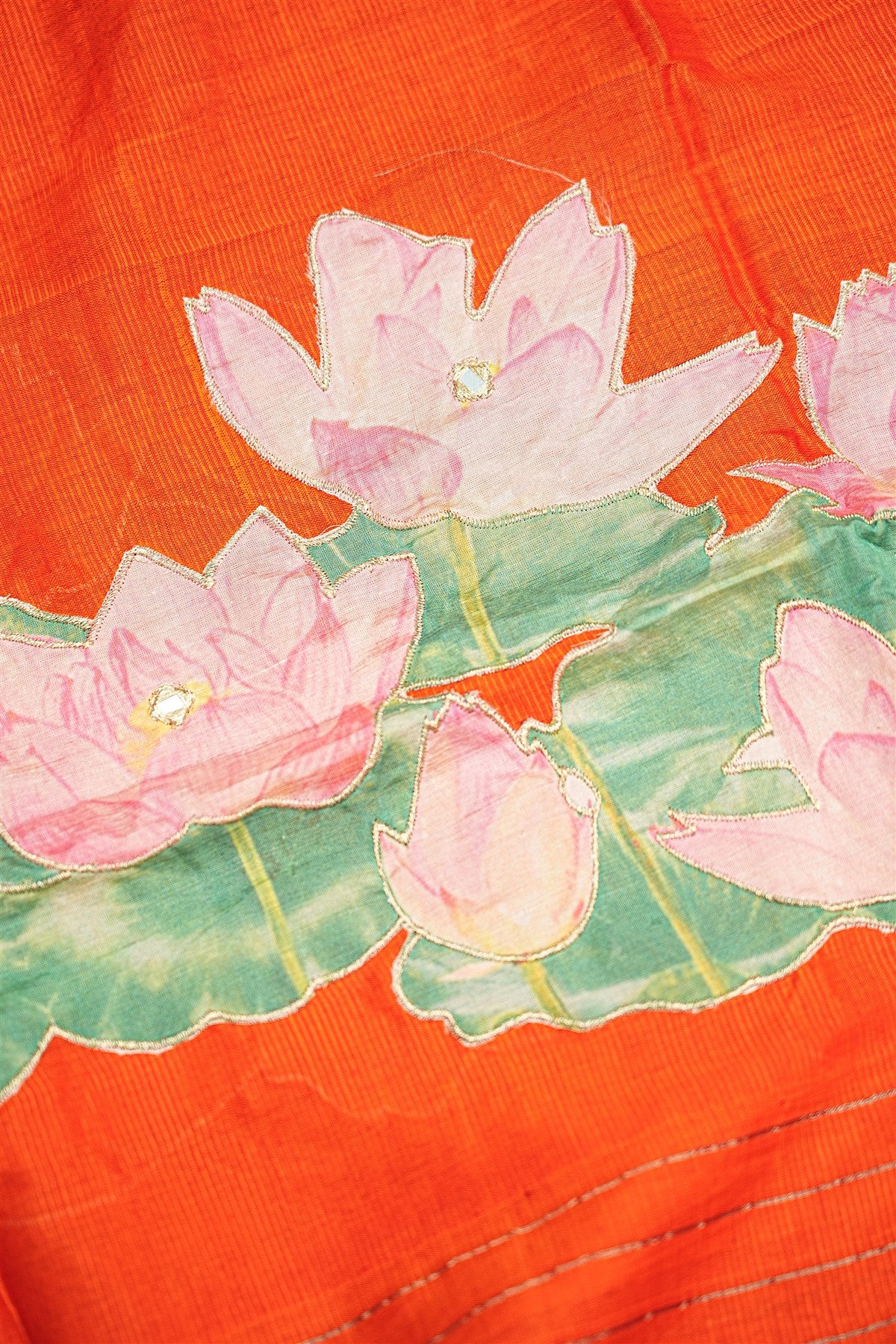 Chanderi Sea Green Lotus Painted Dress Material