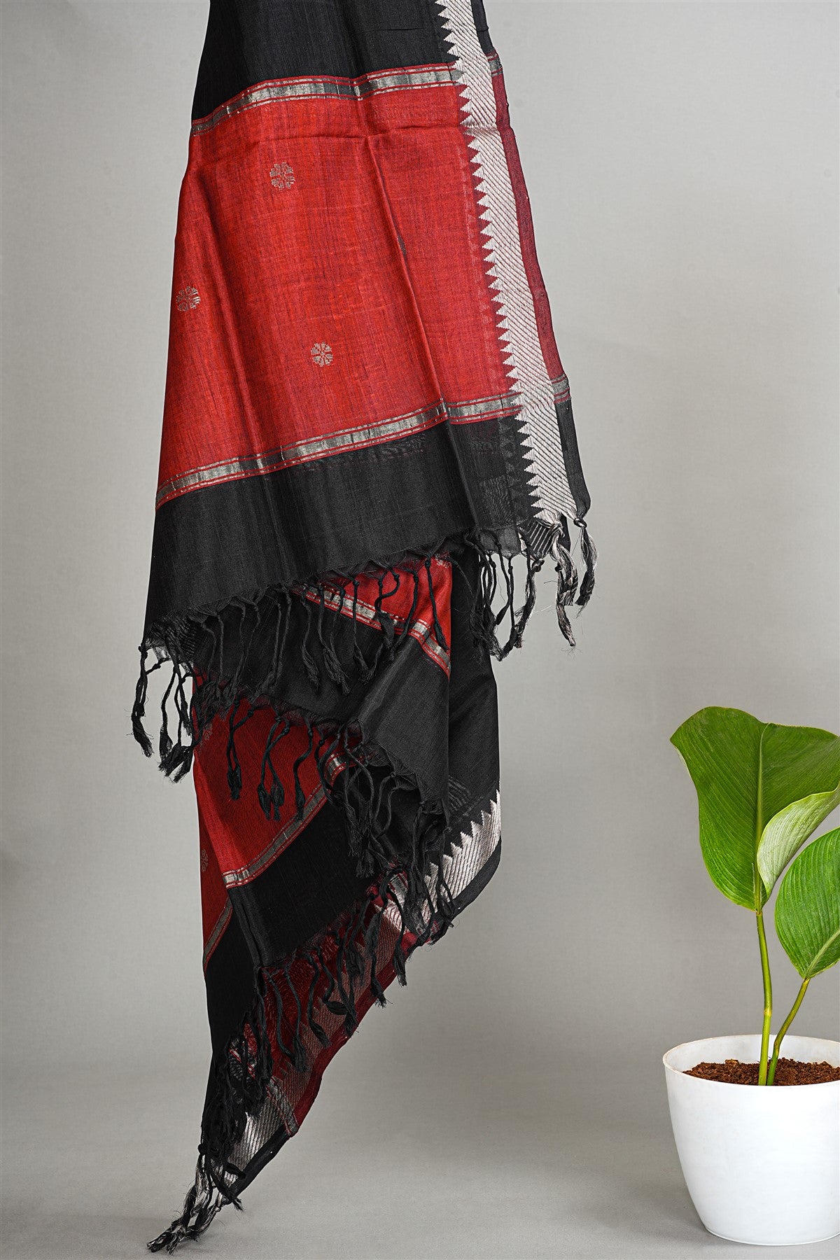 Sico Red And Black Floral Butta Dress Material