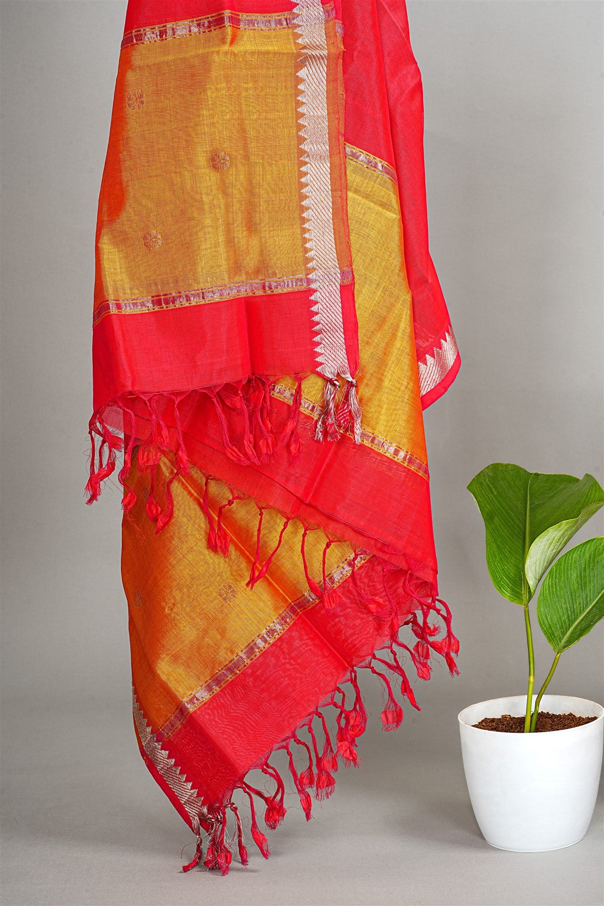 Sico Yellow And Red Woven Butta Dress Material