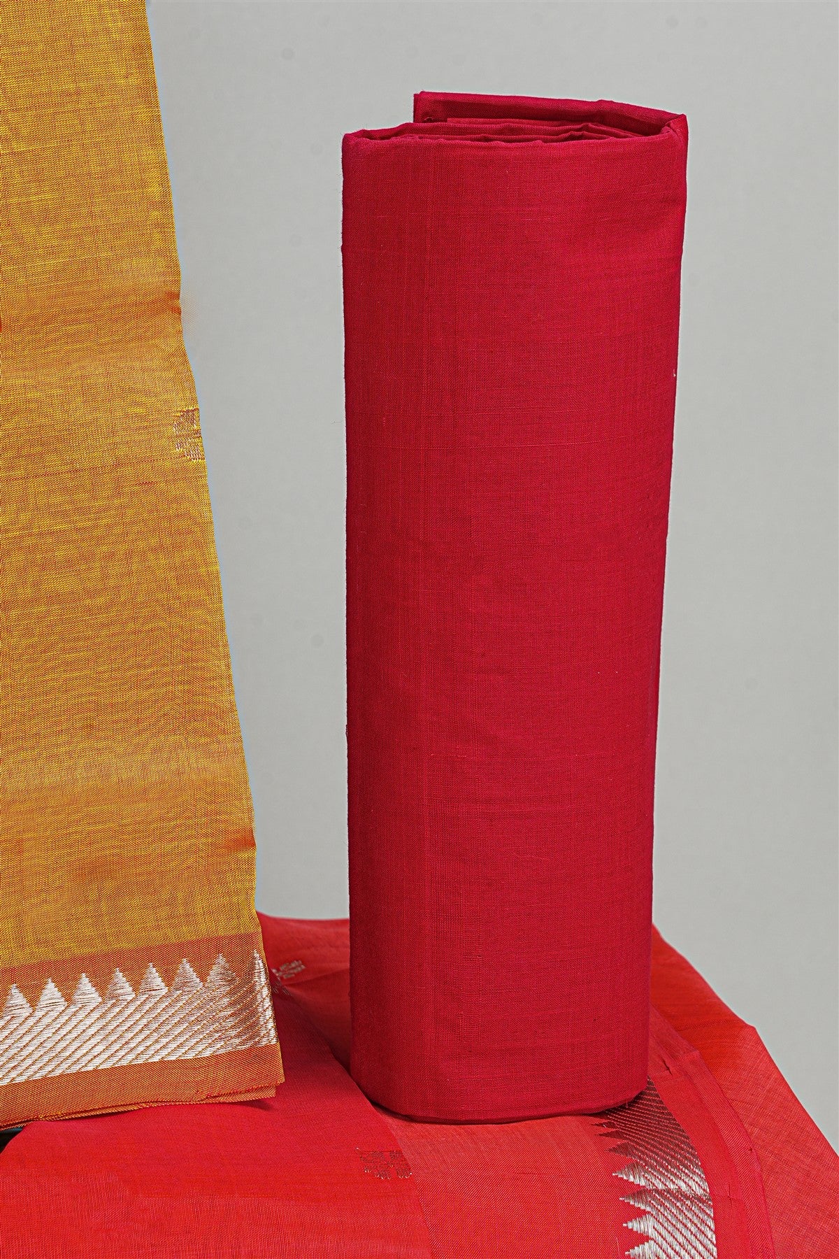 Sico Yellow And Red Woven Butta Dress Material