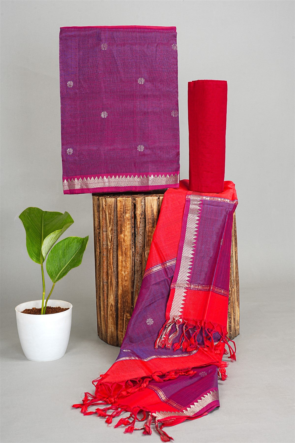 Sico Magenta Woven Butta Dress Material