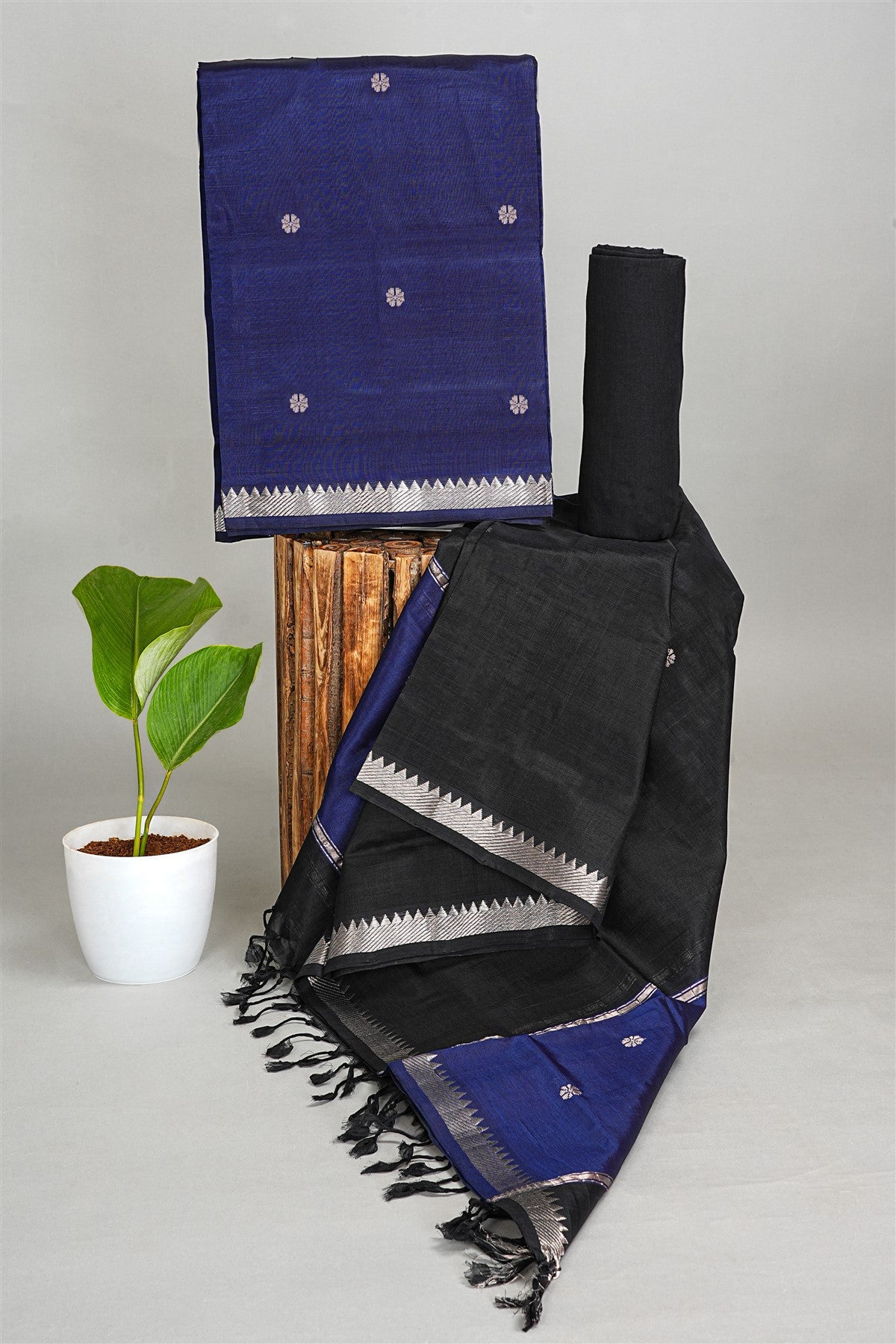 Sico Blue And Black Embroidered Dress Material
