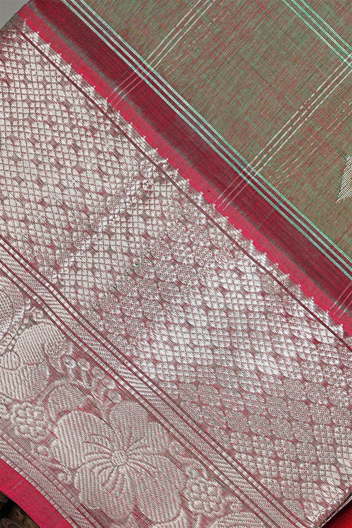 Sico Green Zari Border Dress Material