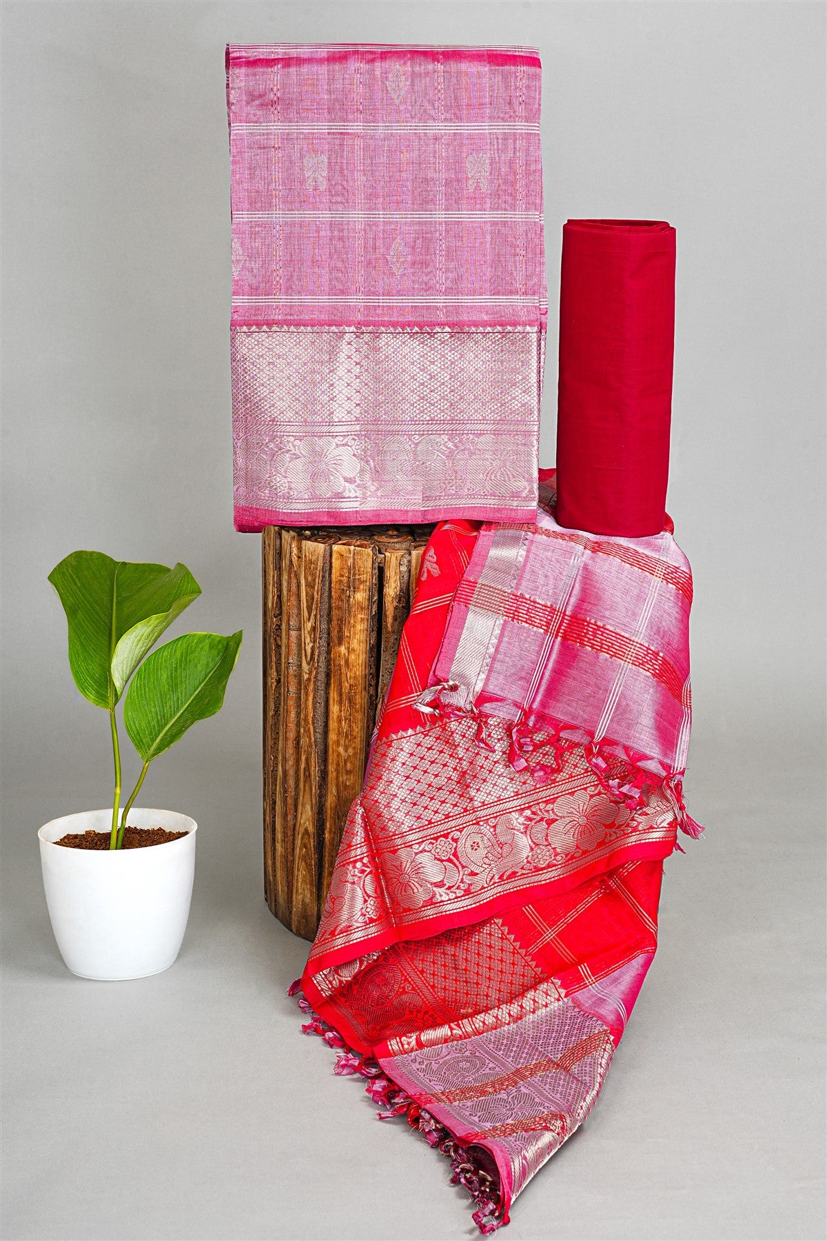 Sico Dusty Pink Zari Border Dress Material