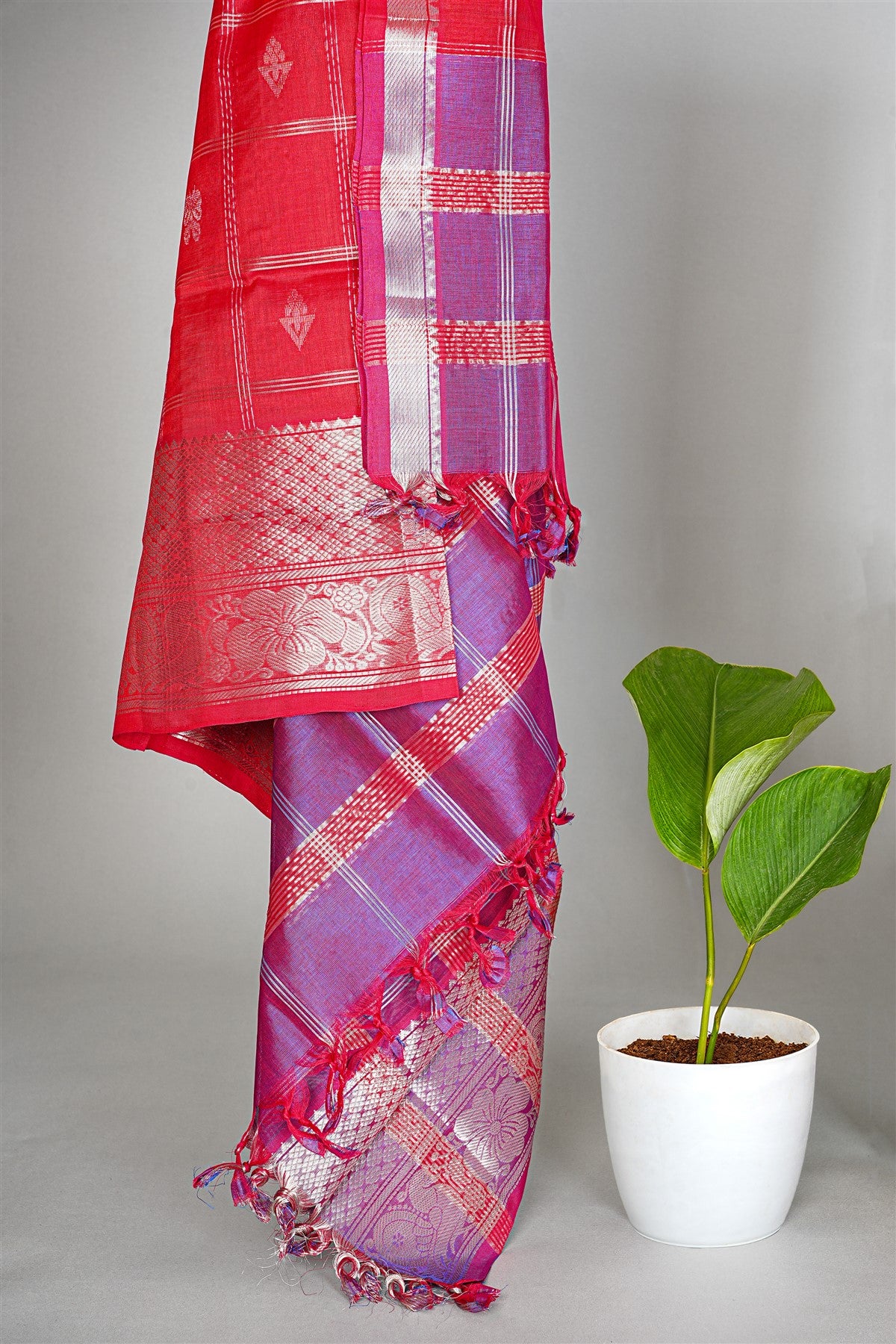 Sico Magenta Zari Border Dress Material