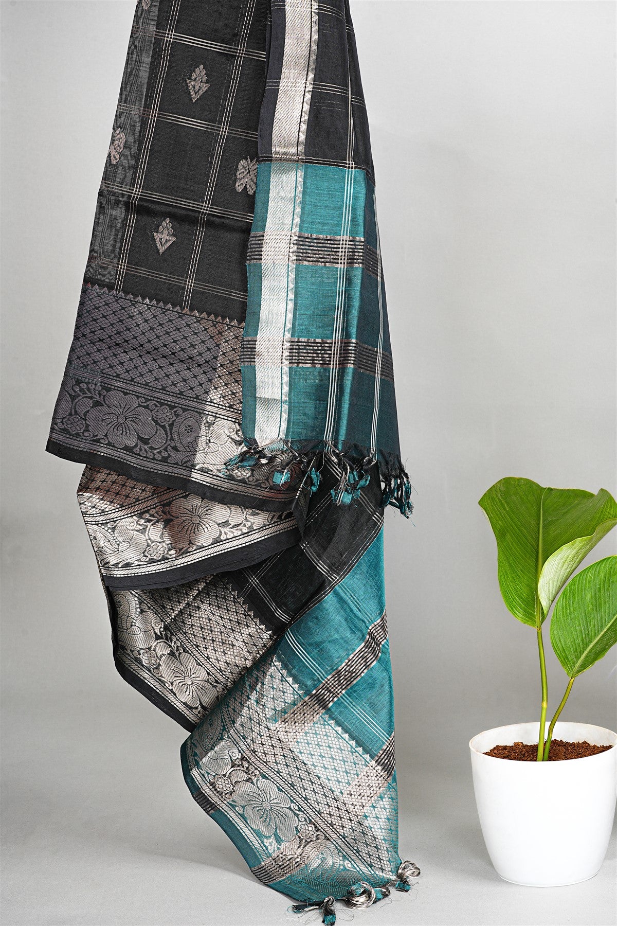 Sico Teal Zari Border Dress Material