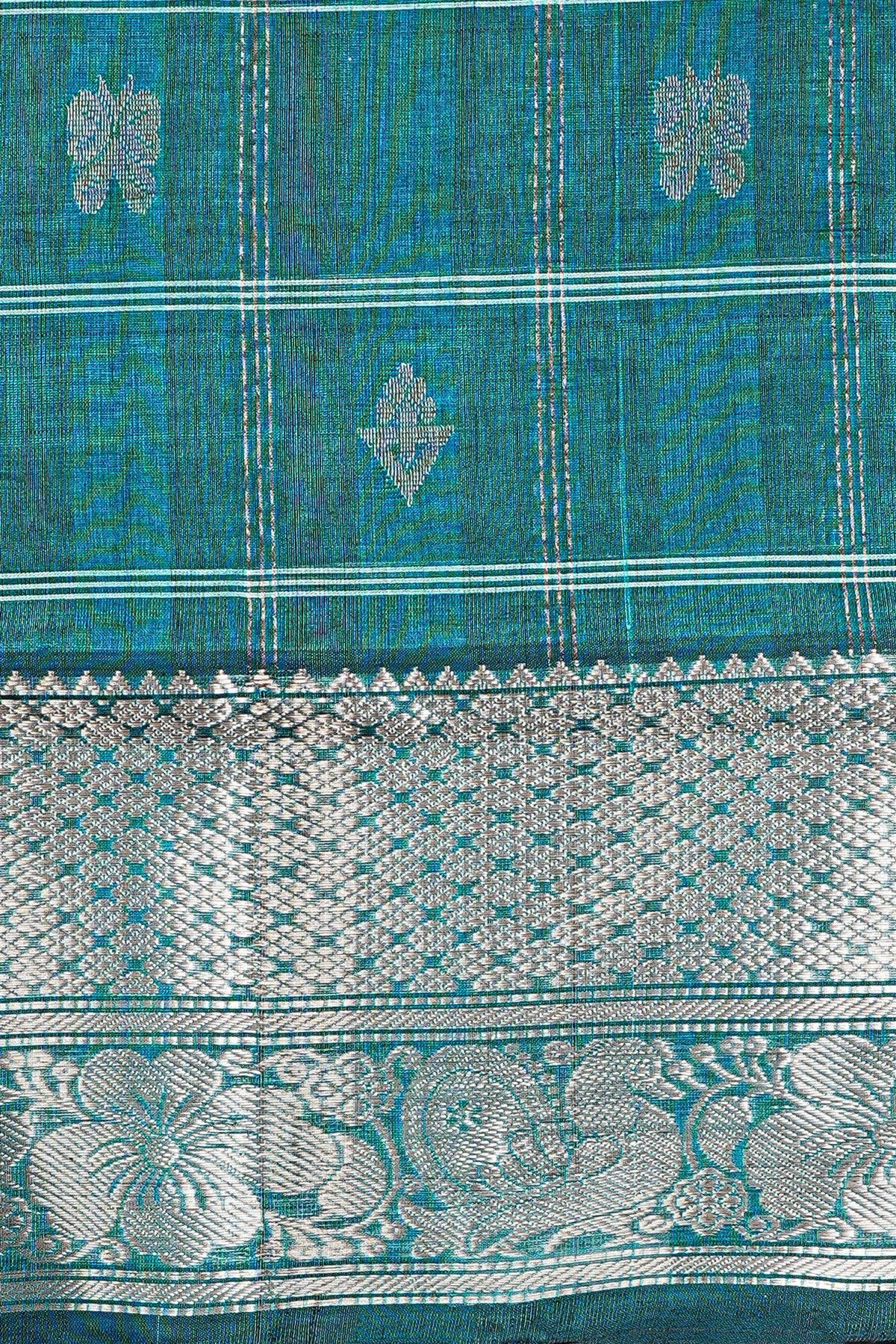 Sico Teal Zari Border Dress Material