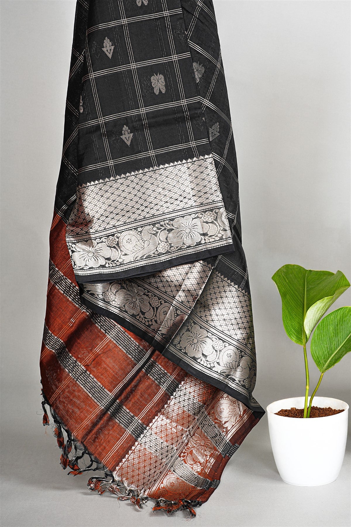 Sico Brown Zari Border Dress Material