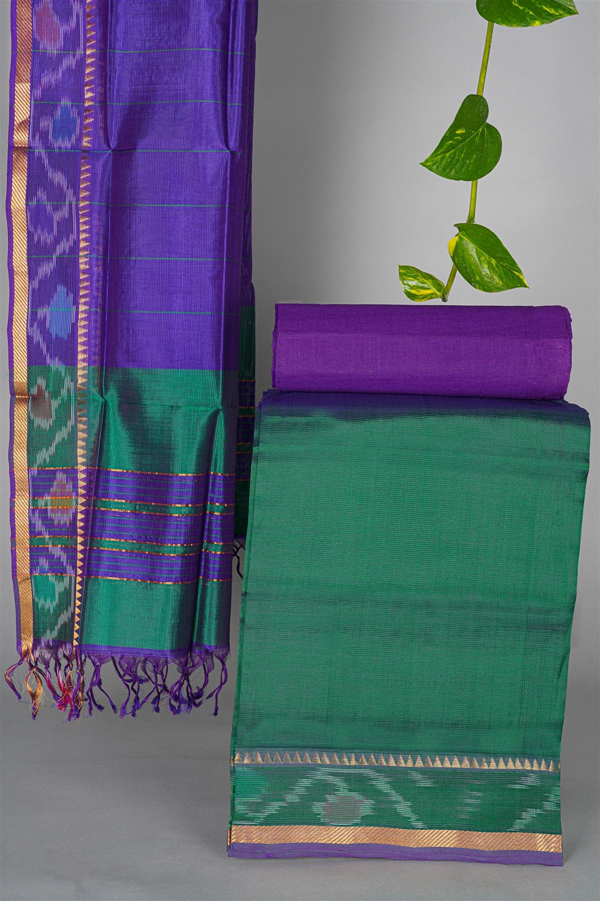 Sico Dark Green Ikat Border Dress Material