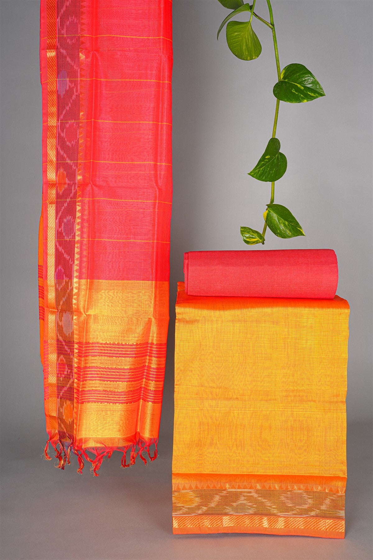 Sico Mustard Ikat Border Dress Material