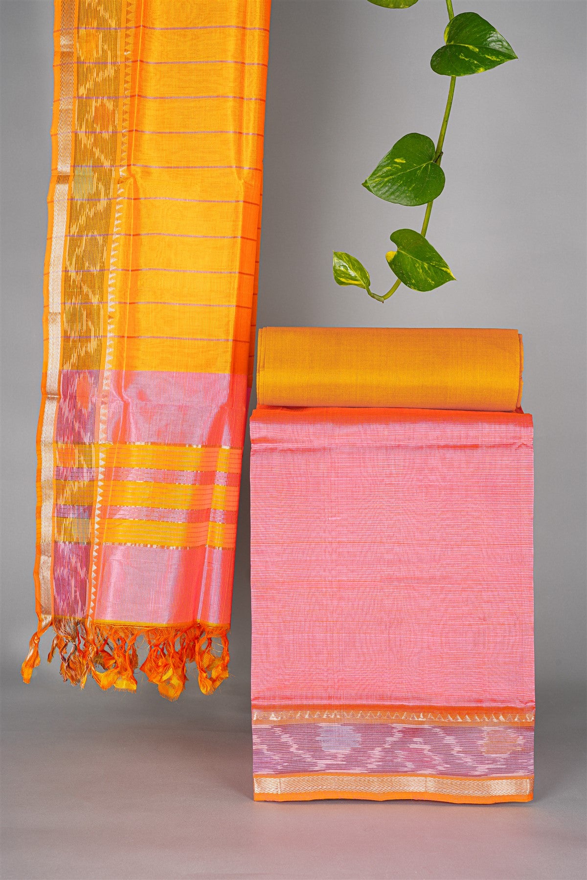 Sico Peach  Ikat Border Dress Material