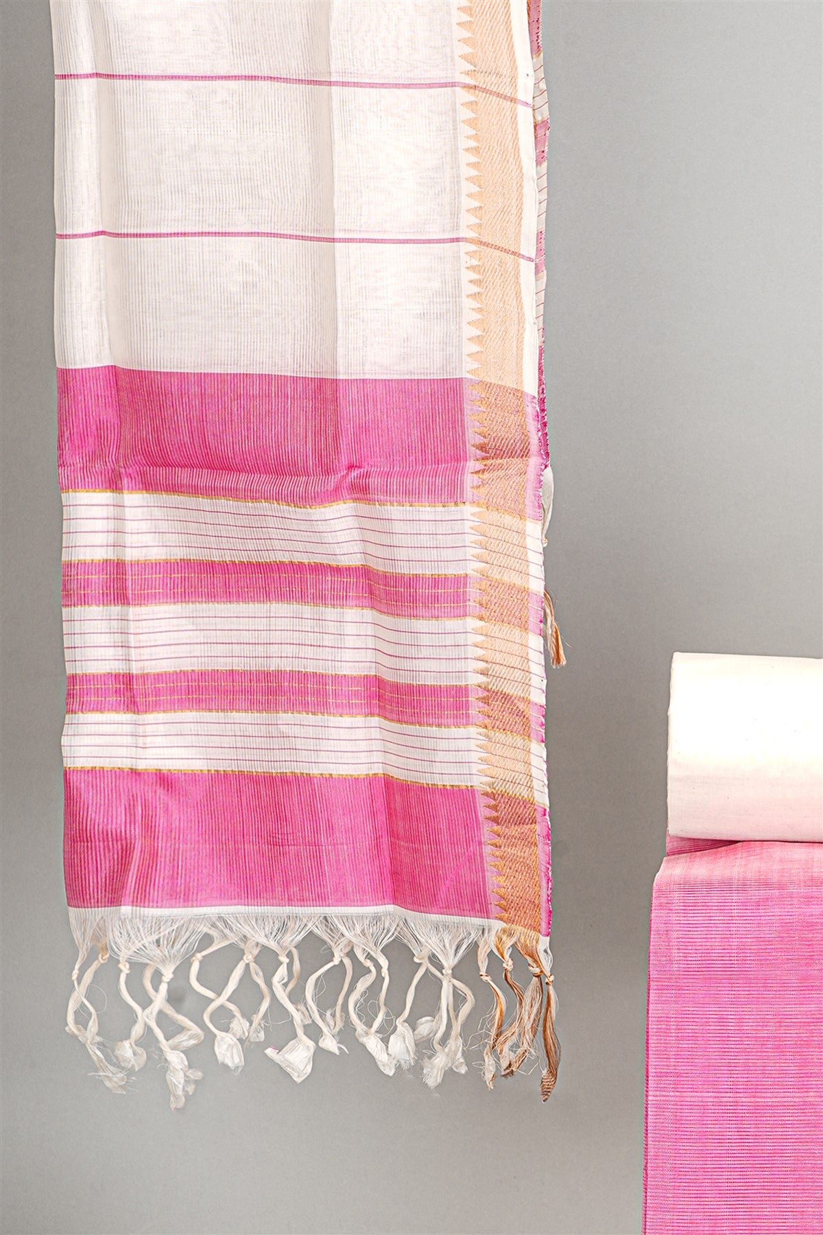 Sico Pink And White Solid Dress Material