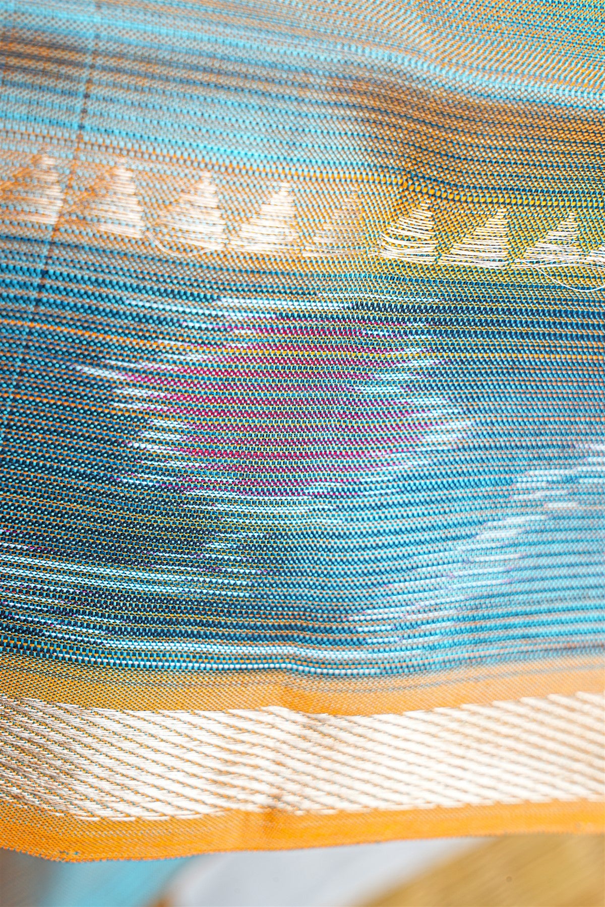 Sico Sea Blue And Yellow Woven Zari Border Dress Material