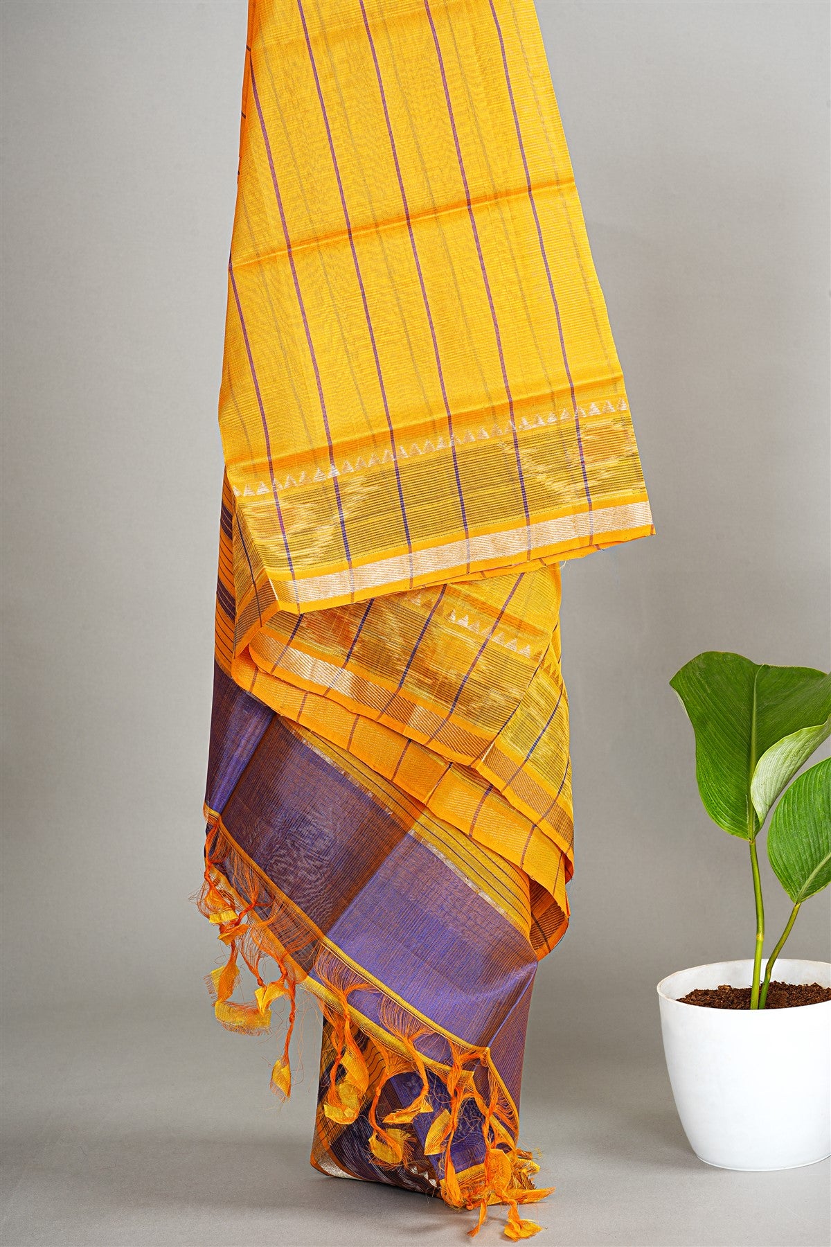 Sico Purple And Mustard Ikat Border Dress Material