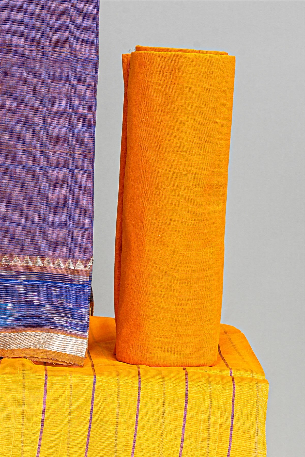 Sico Purple And Mustard Ikat Border Dress Material
