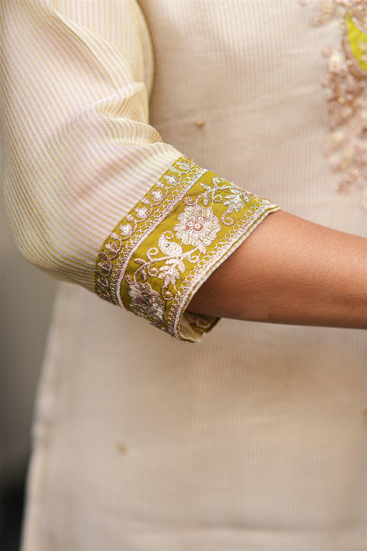 Shimmer Cream And Pink V Neck Sharara Suit