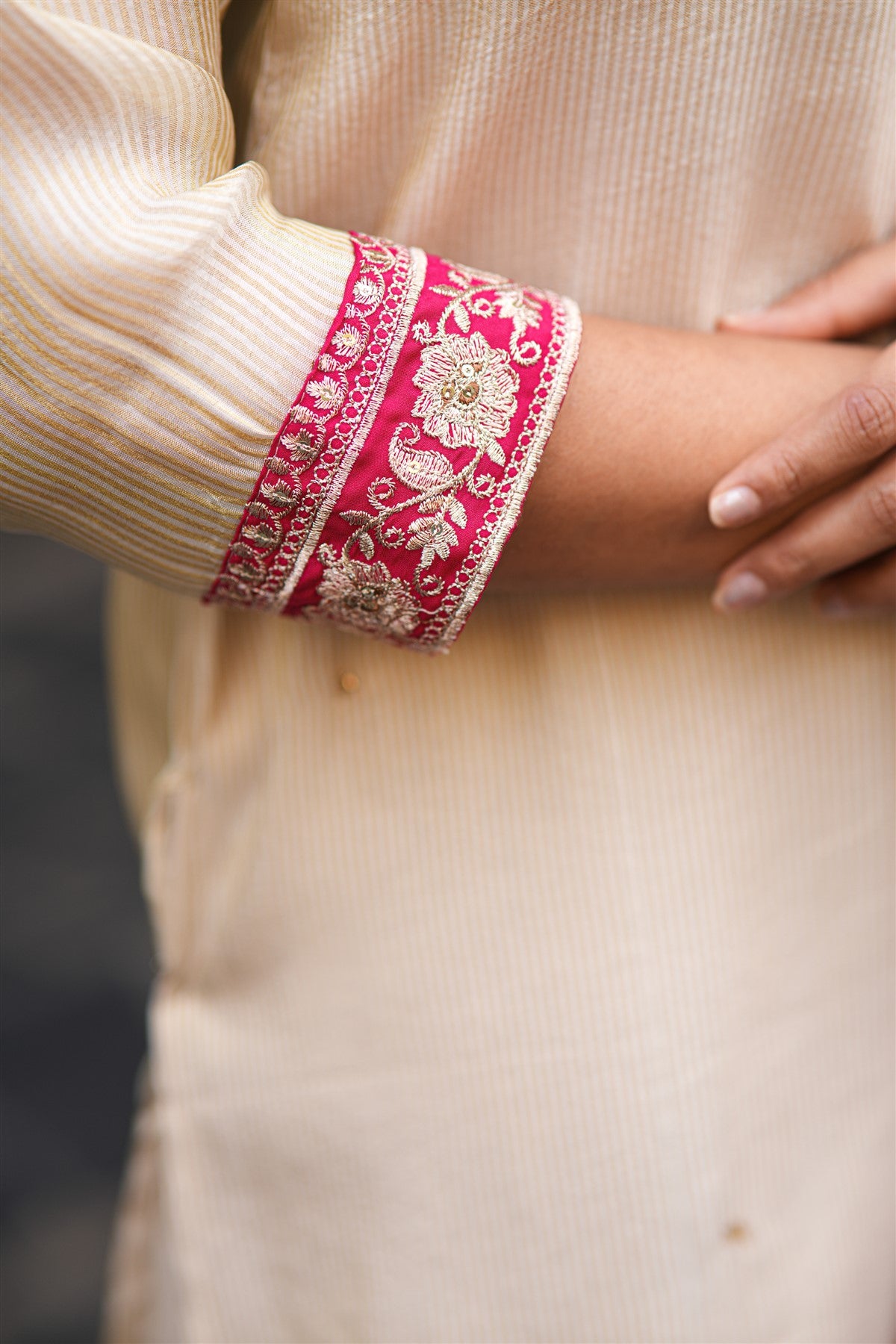 Chanderi Silk Embroidered Pink And Cream Kurti Set With Dupatta