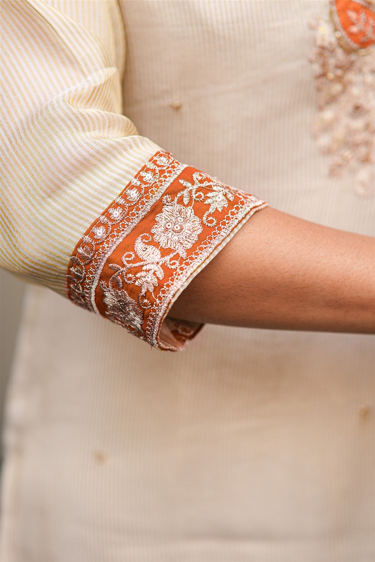 Chanderi Silk Embroidered Rust Kurti Set With Dupatta