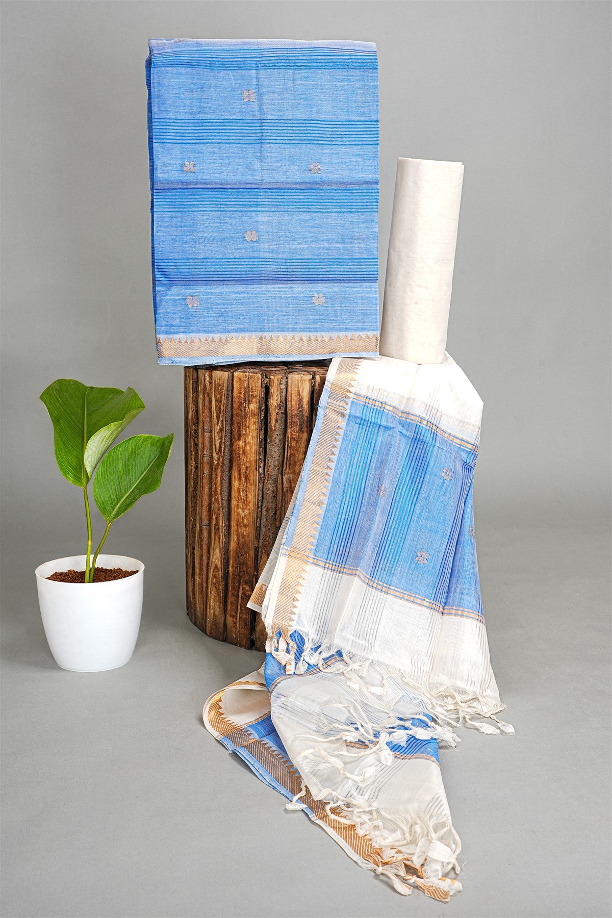 Sico Blue Woven Border Dress Material