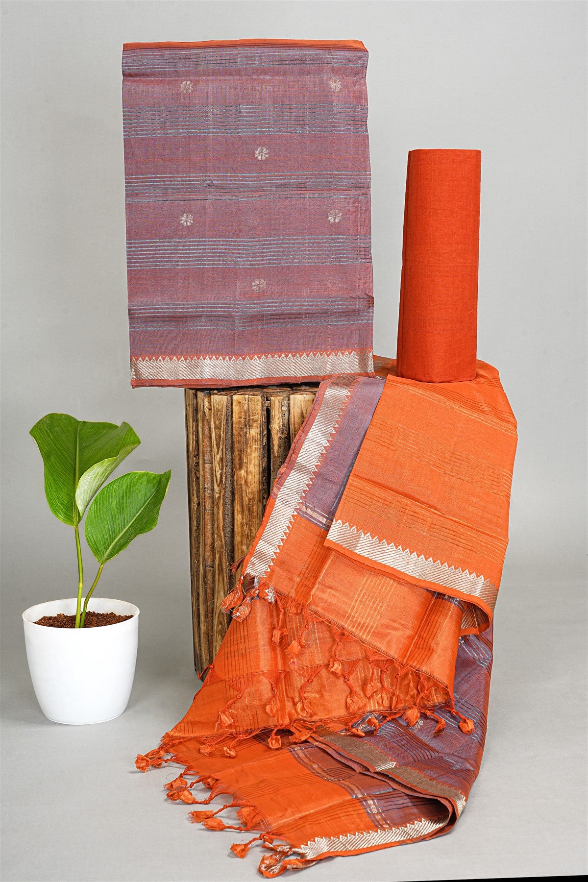 Sico Brown Woven Zari Butta Dress Material
