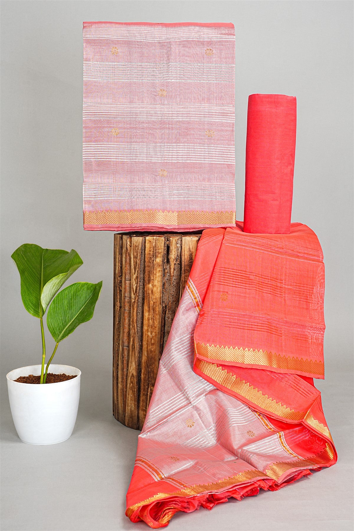 Sico Pink Zari Border Dress Material