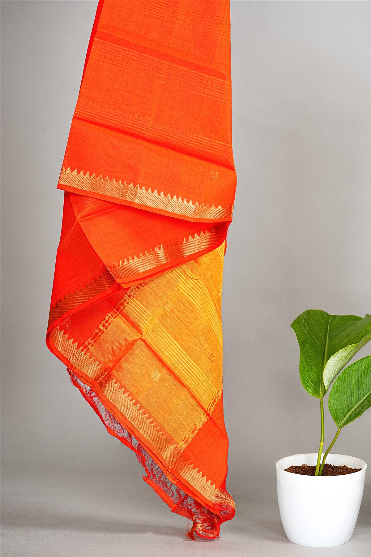 Sico Orange Zari Border Dress Material