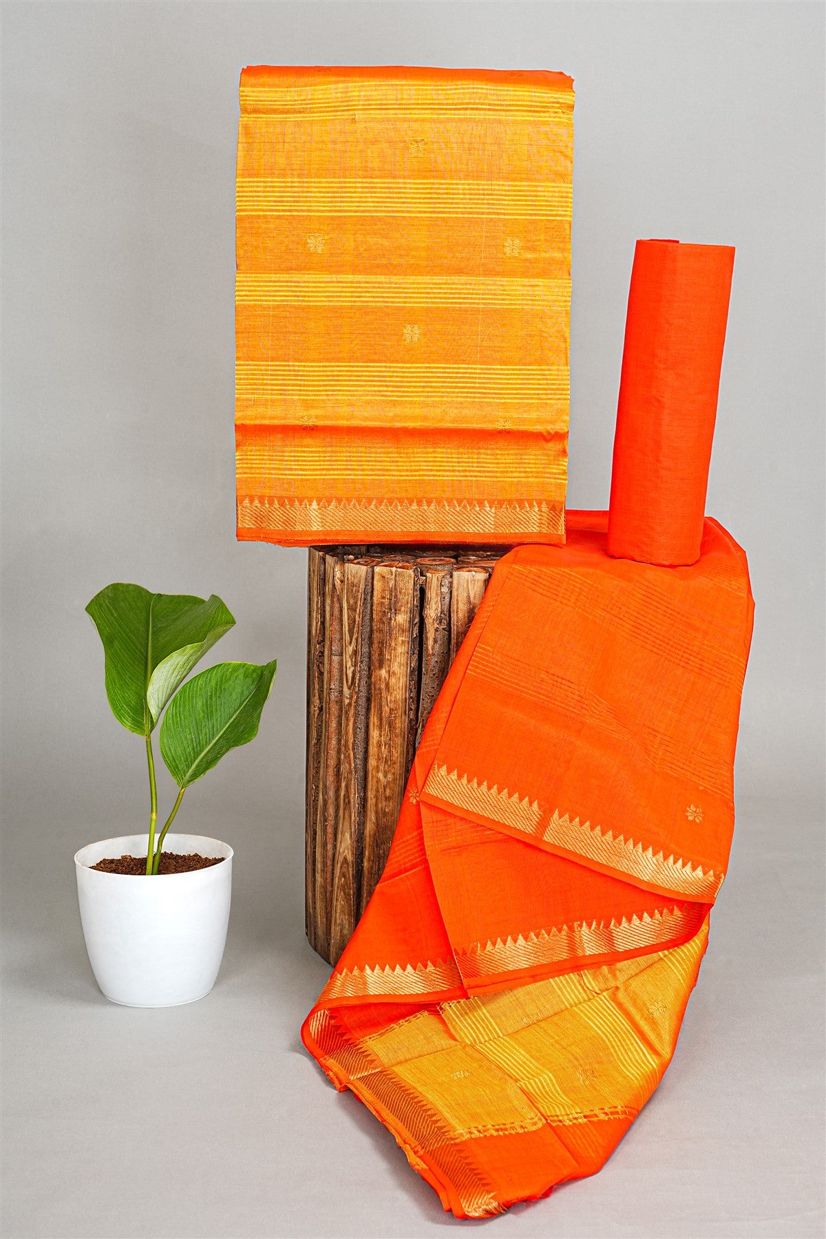 Sico Orange Zari Border Dress Material